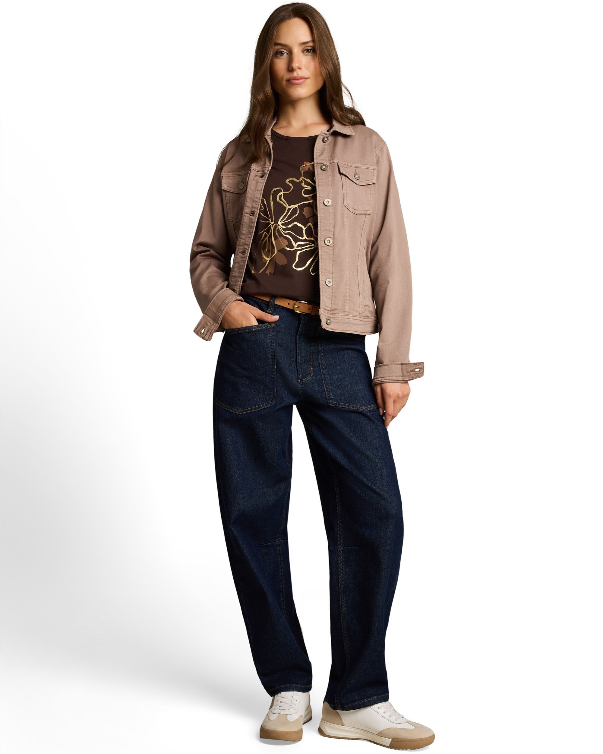 Camiseta de mujer de manga larga con cuello redondo y estampado de flores - Tom Tailor - Marrón Marrón-3