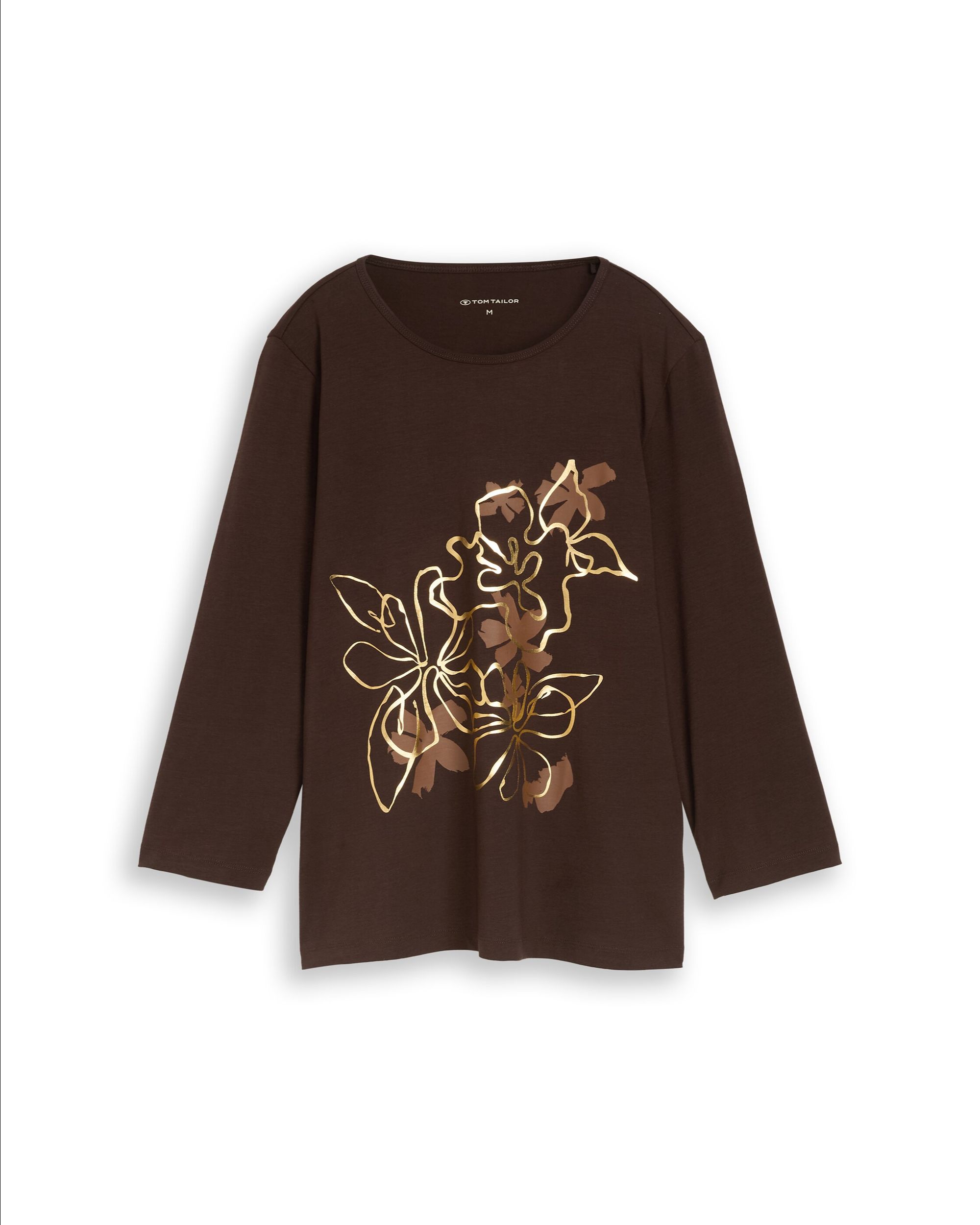 Camiseta de mujer de manga larga con cuello redondo y estampado de flores - Tom Tailor - Marrón Marrón-4
