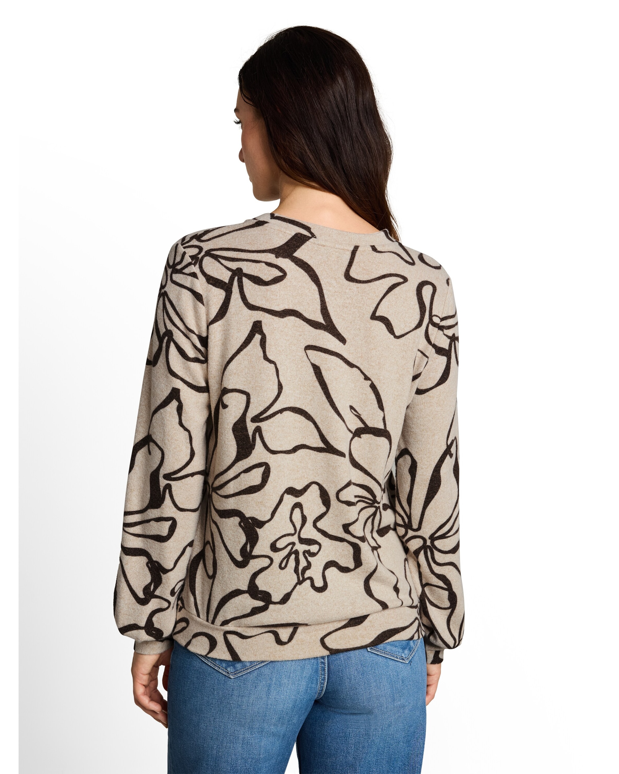Camiseta de mujer con estampado floral y manga larga - Tom Tailor - Marrón Marrón-2