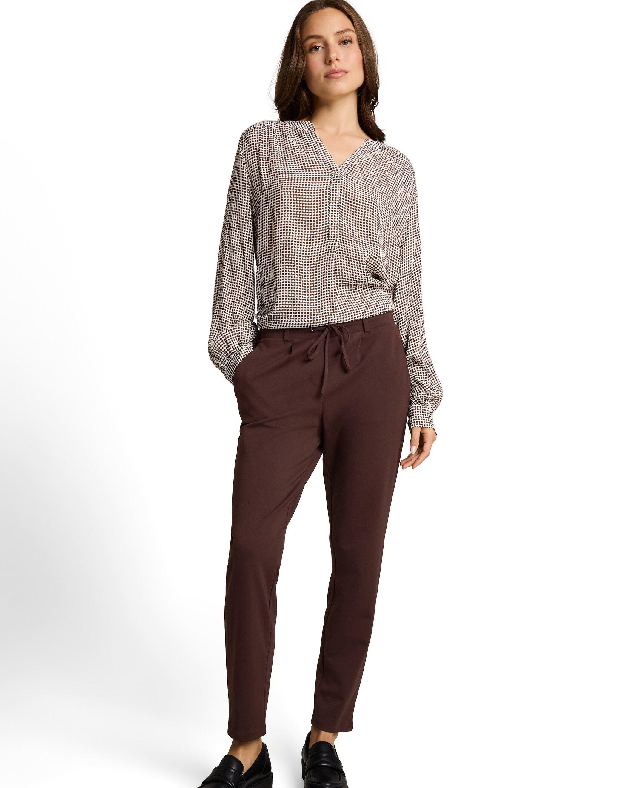 Pantalón ancho de mujer con cintura elástica y bolsillos - Tom Tailor - Marrón Marrón-3