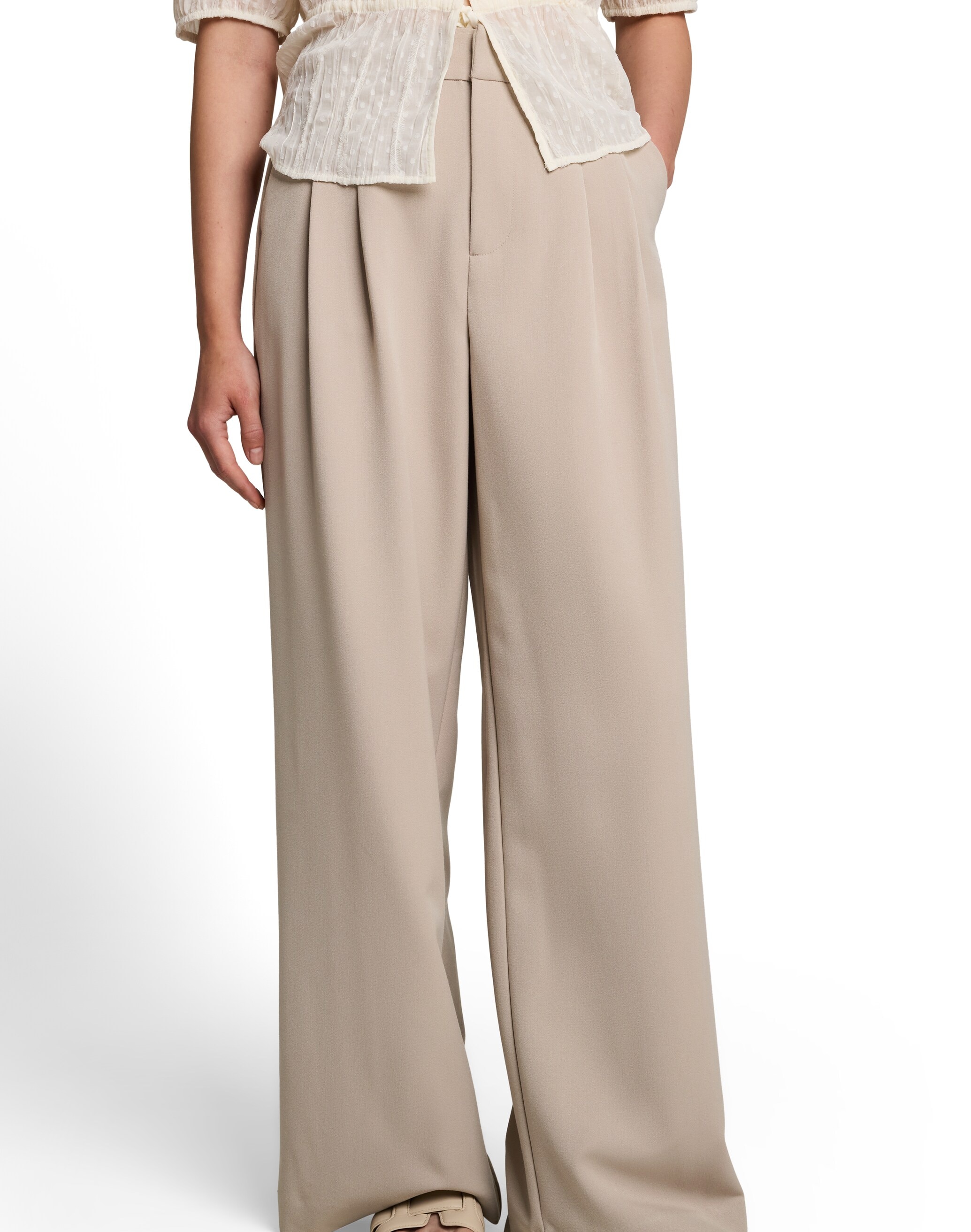 Imagen 0 de Pantalon ancho de mujer con cintura alta y cierre con cremallera y botón Natural