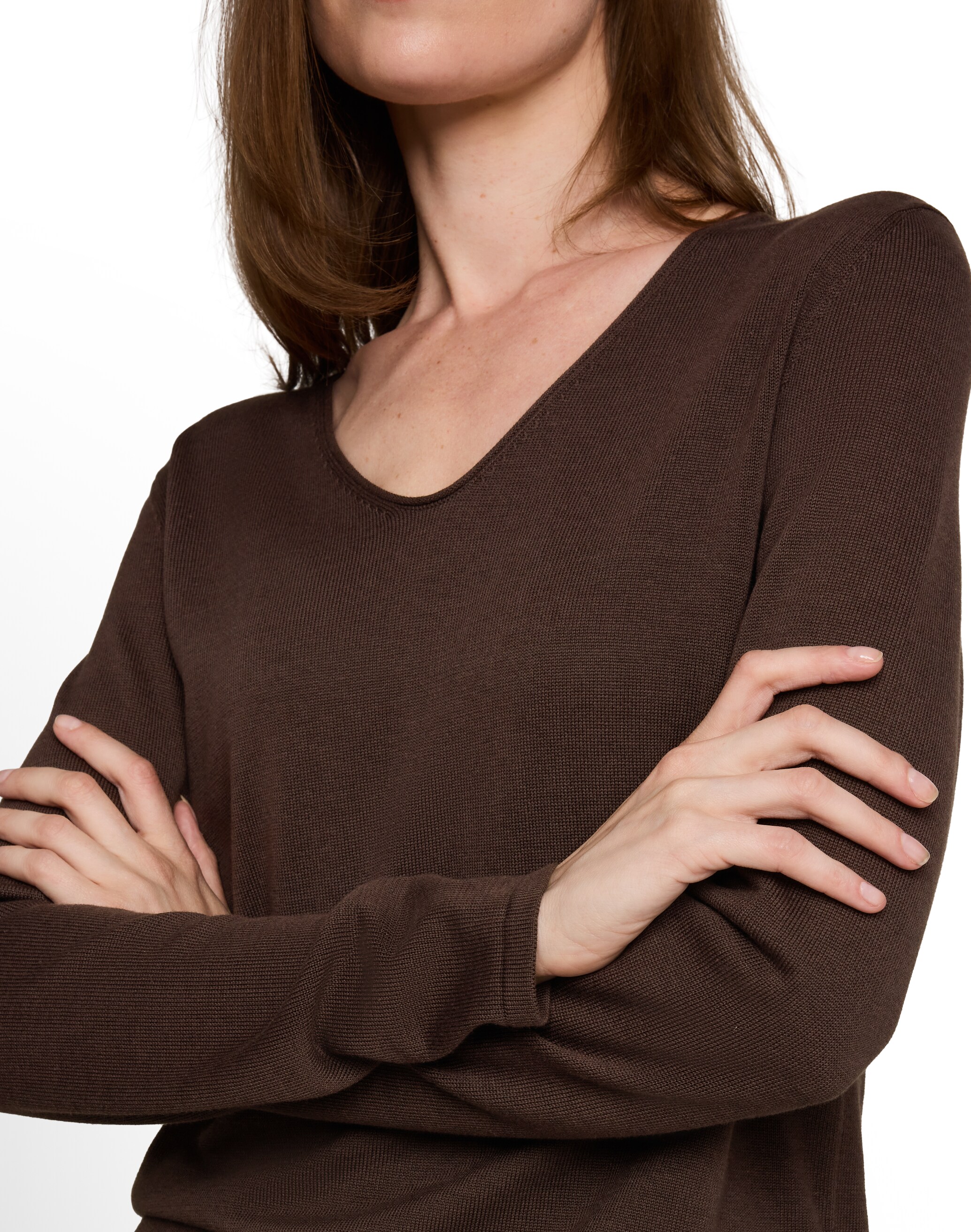 Jersey de mujer con cuello pico y manga larga - Tom Tailor - Marrón Marrón-4