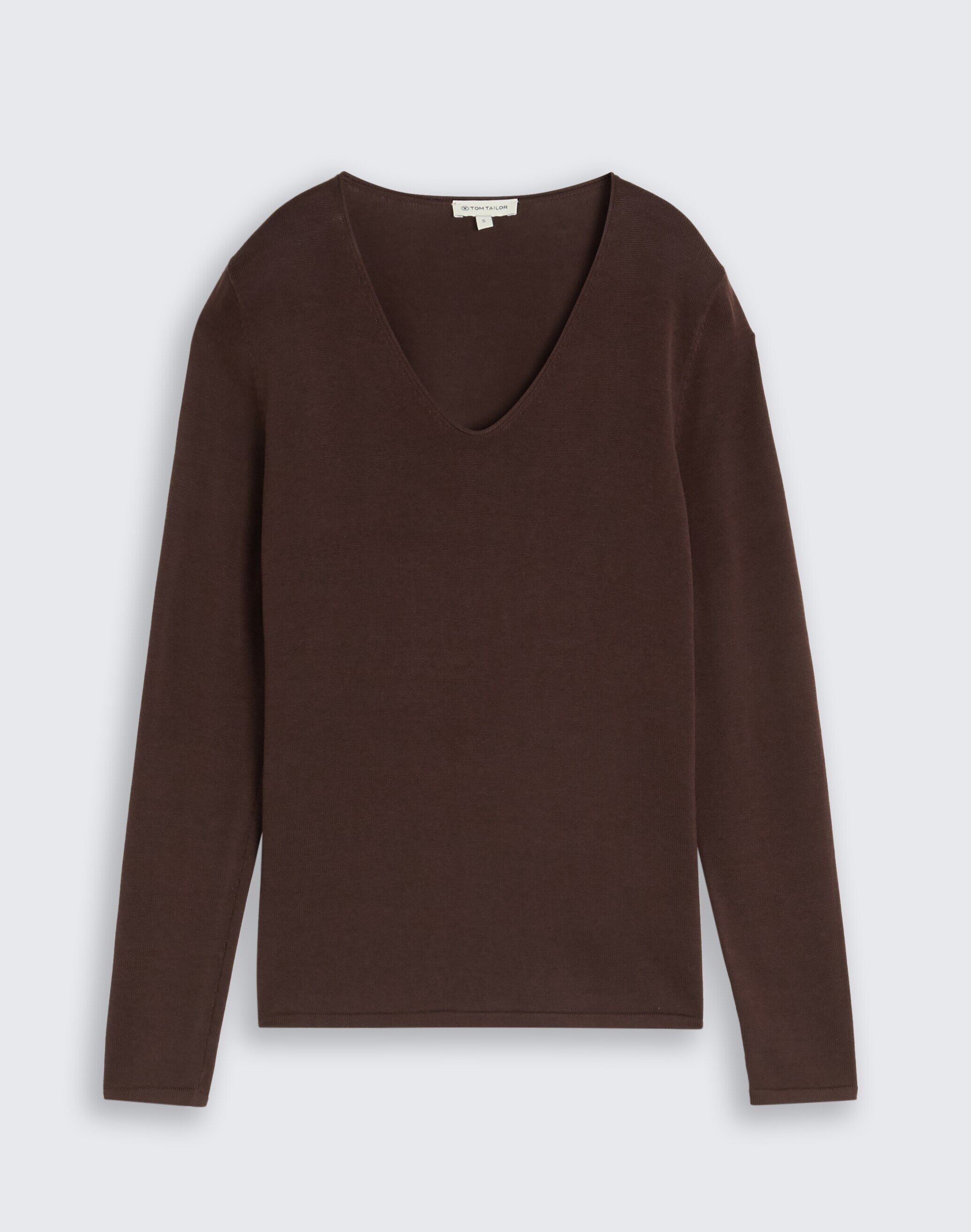 Jersey de mujer con cuello pico y manga larga - Tom Tailor - Marrón Marrón-5