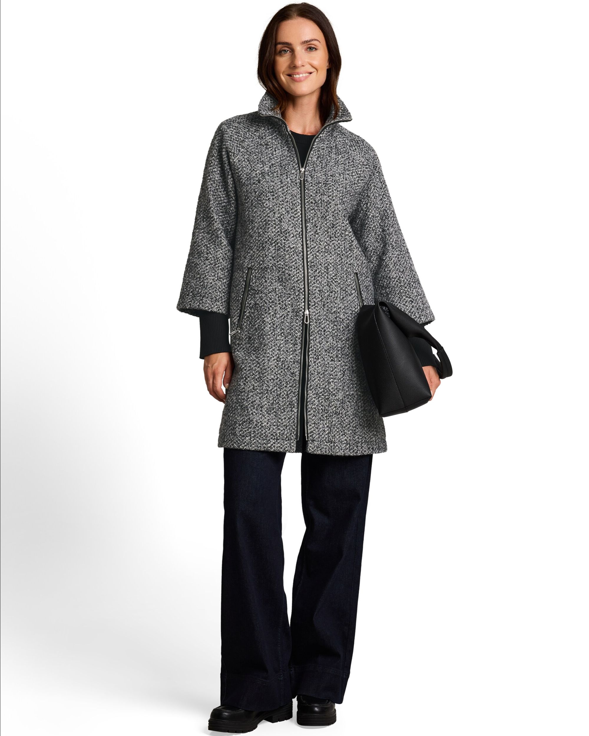 Abrigo de paño de mujer con cierre de cremallera y cuello alto - Tom Tailor - Gris Gris-3