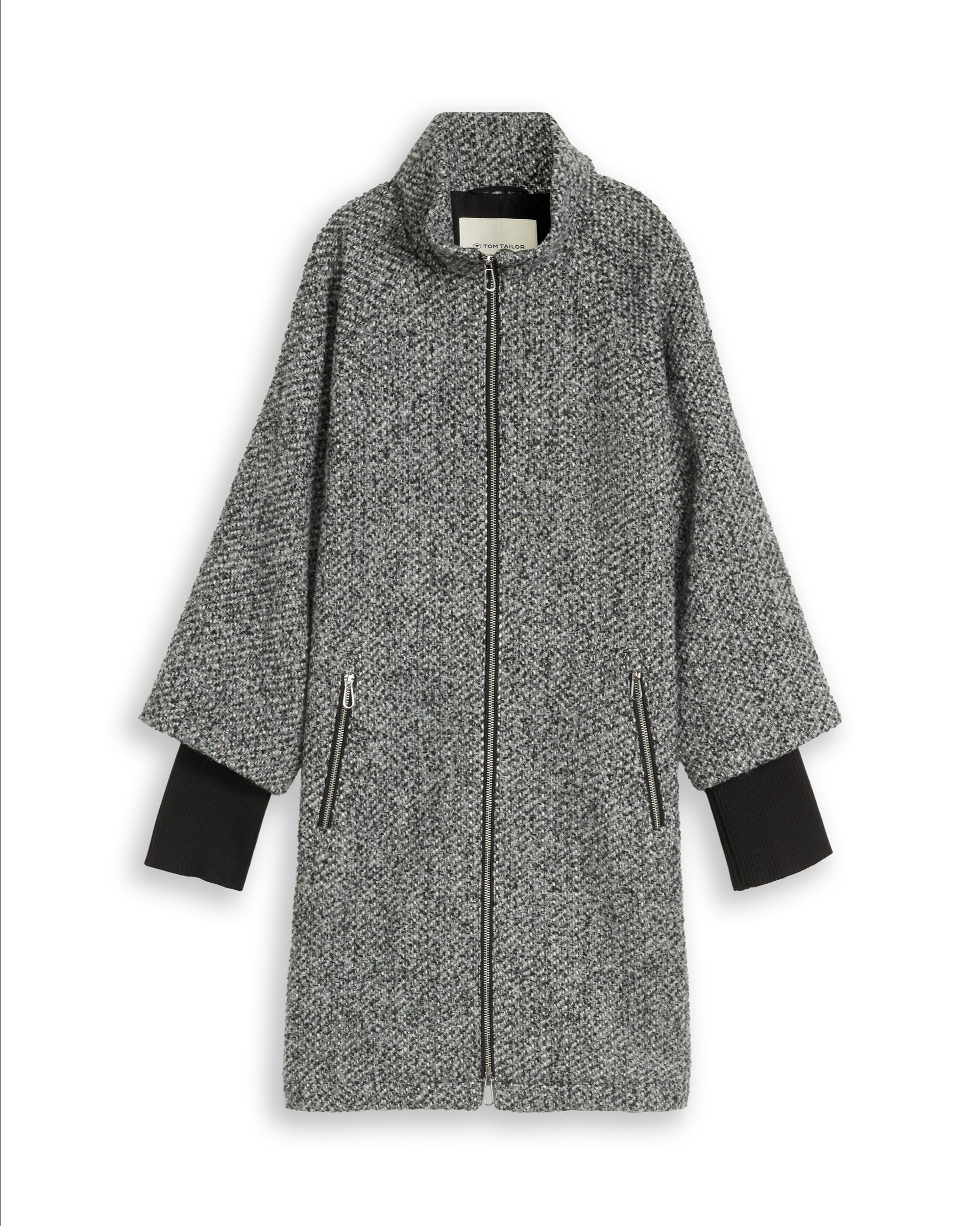 Abrigo de paño de mujer con cierre de cremallera y cuello alto - Tom Tailor - Gris Gris-5