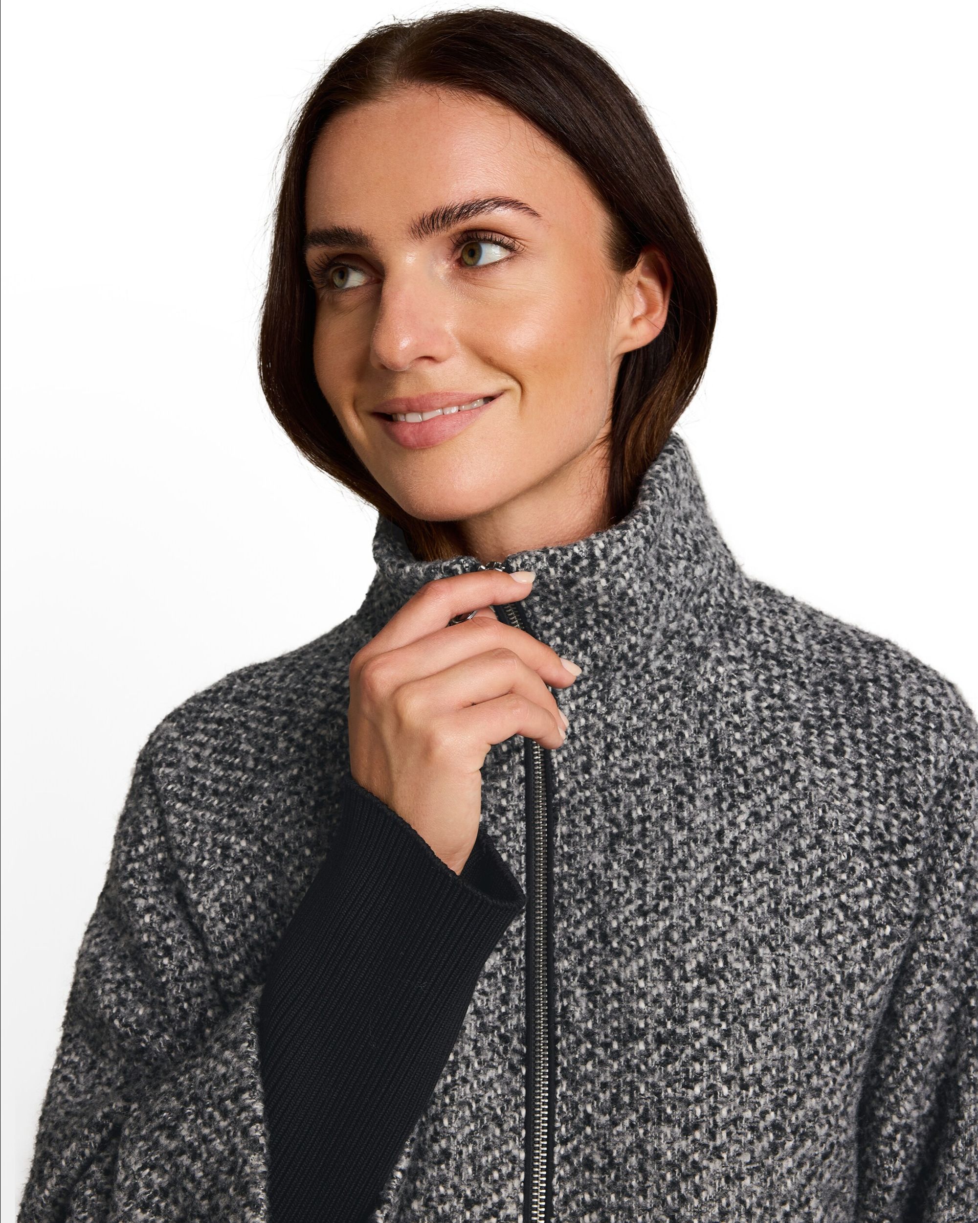 Abrigo de paño de mujer con cierre de cremallera y cuello alto - Tom Tailor - Gris Gris-4