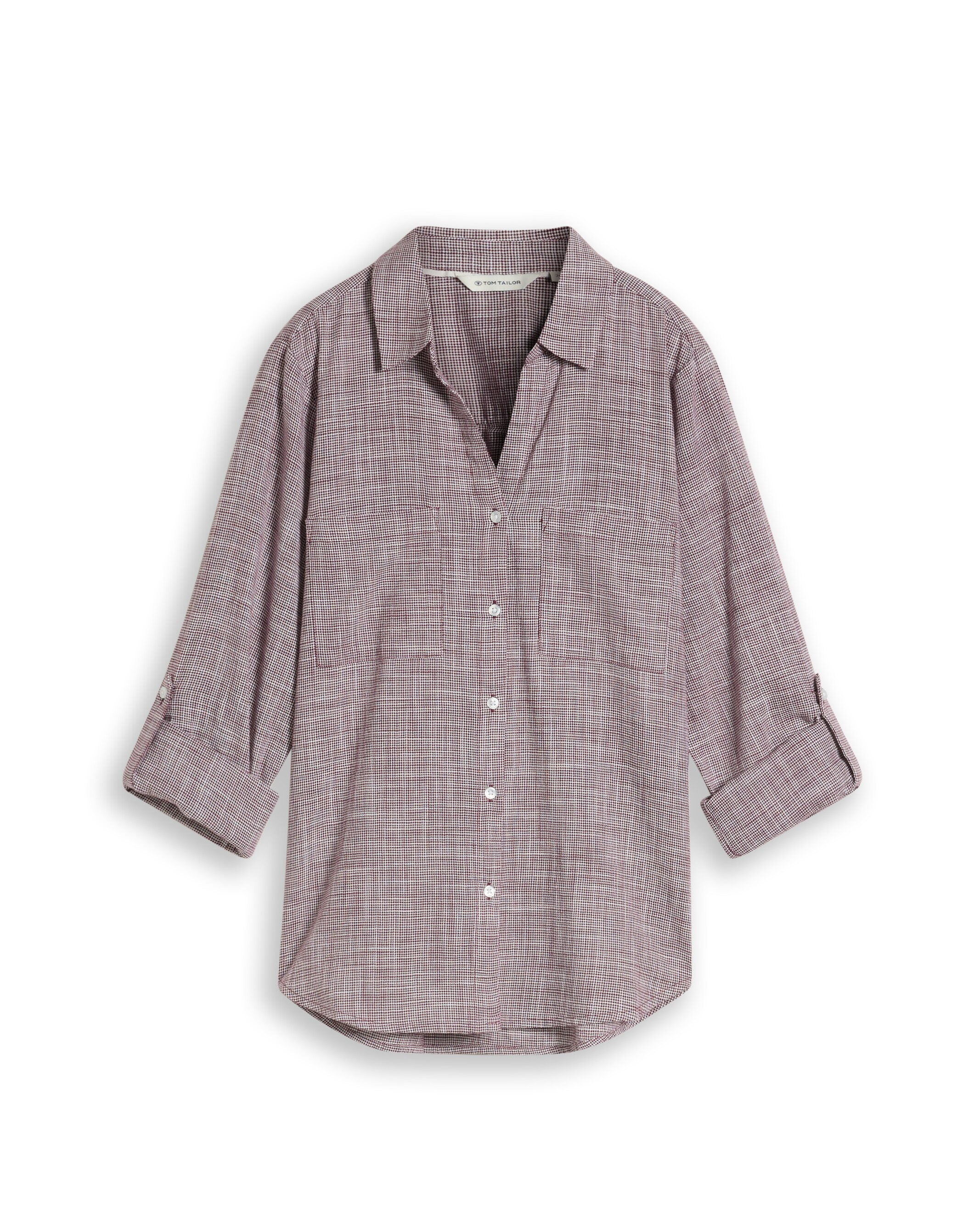Imagen 5 de Camisa de manga larga de mujer con cuello de pico, botones, bolsillos y estampado de cuadros - Tom Tailor - Rojo Rojo