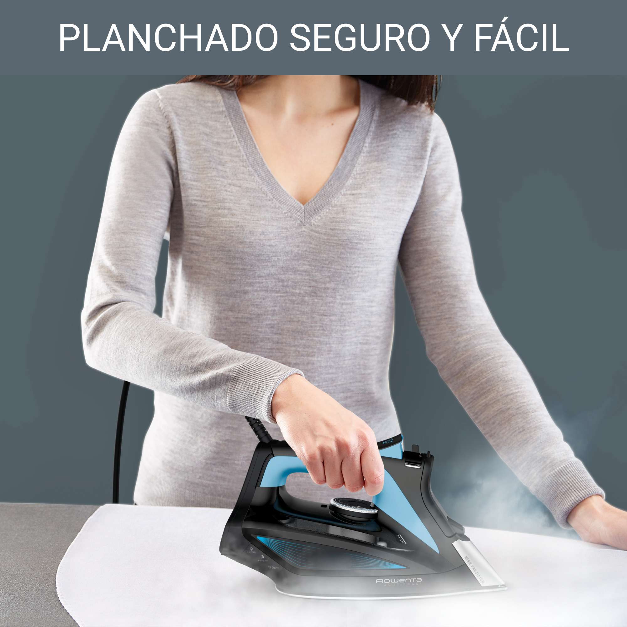 Imagen 5 de Plancha de vapor Rowenta Focus Excel vapor continuo 45 g/min modo Eco - Negro / Azul Negro / Azul