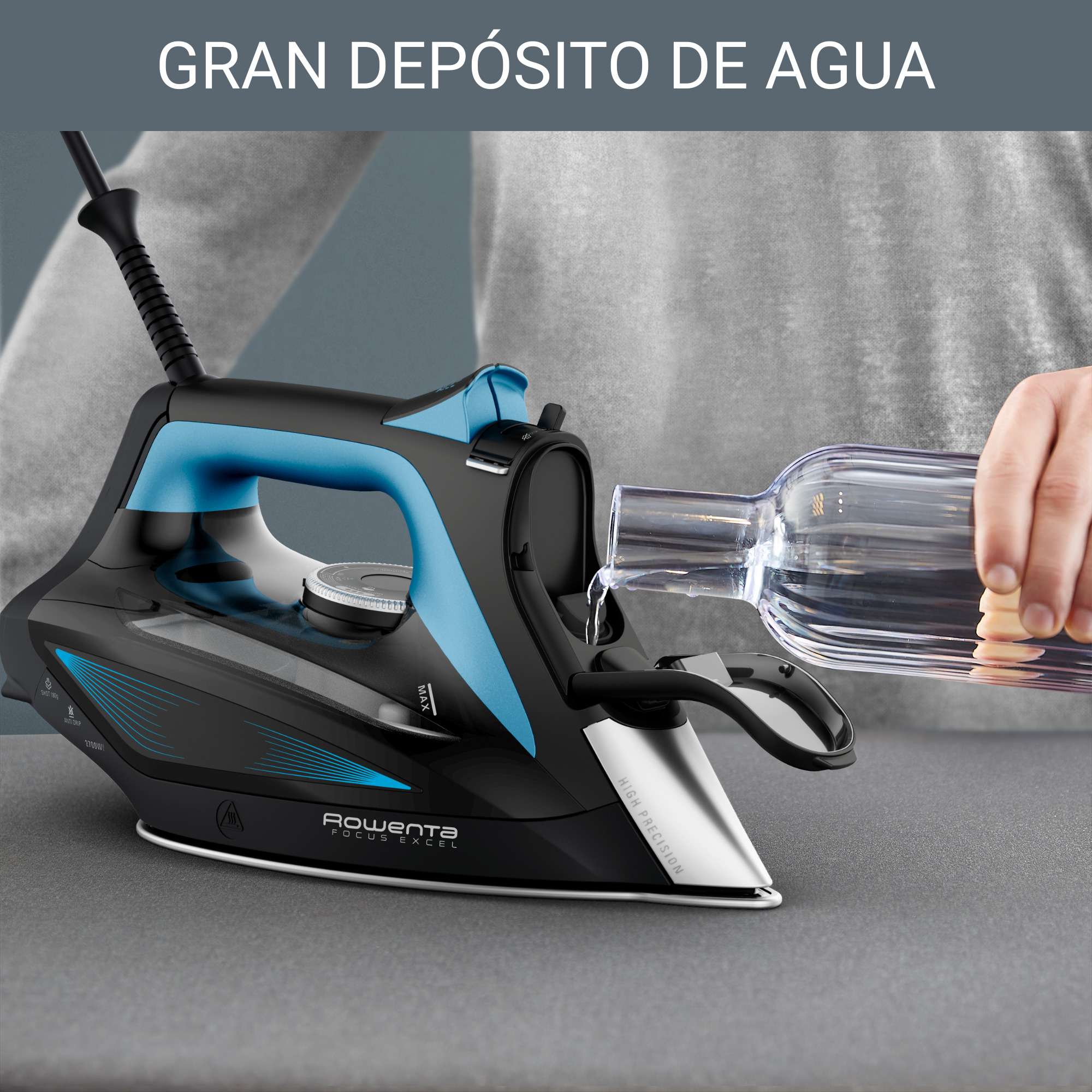 Imagen 6 de Plancha de vapor Rowenta Focus Excel vapor continuo 45 g/min modo Eco - Negro / Azul Negro / Azul