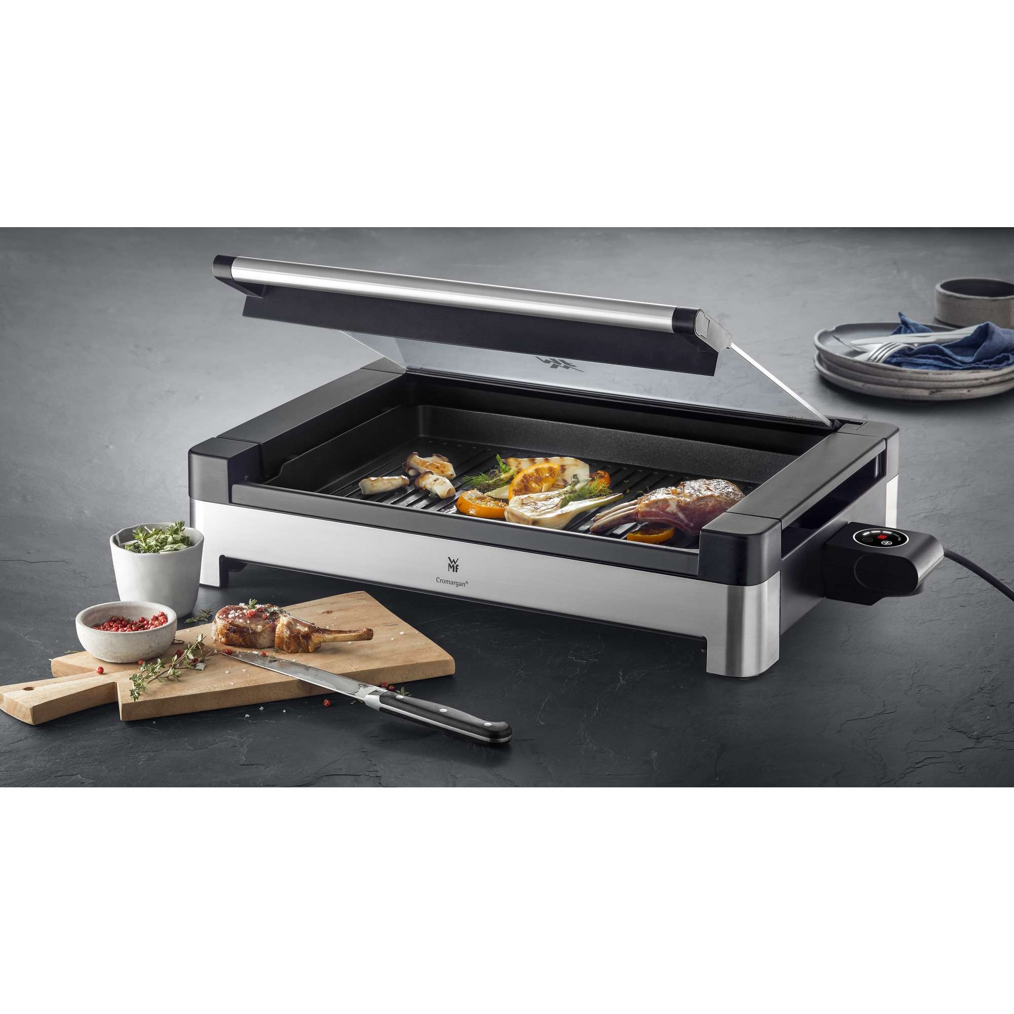 Grill WMF Lono con aislamiento térmico de Cromargan y tapa de cristal - Plata / Negro Plata / Negro-6