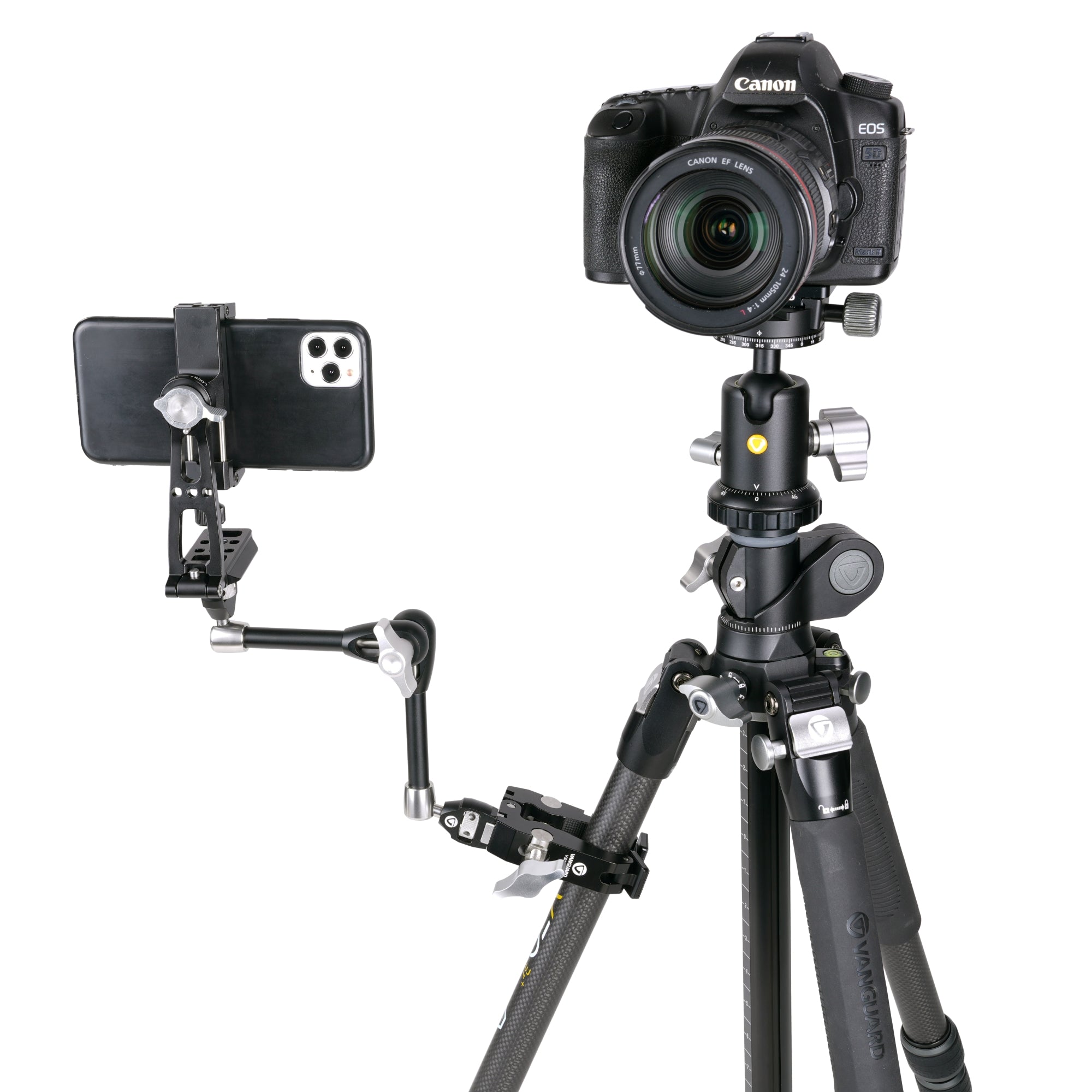 Vanguard - Kit de soporte para móvil Vanguard Veo CP-65 KIT pinza, brazo y adaptador Smartphone.