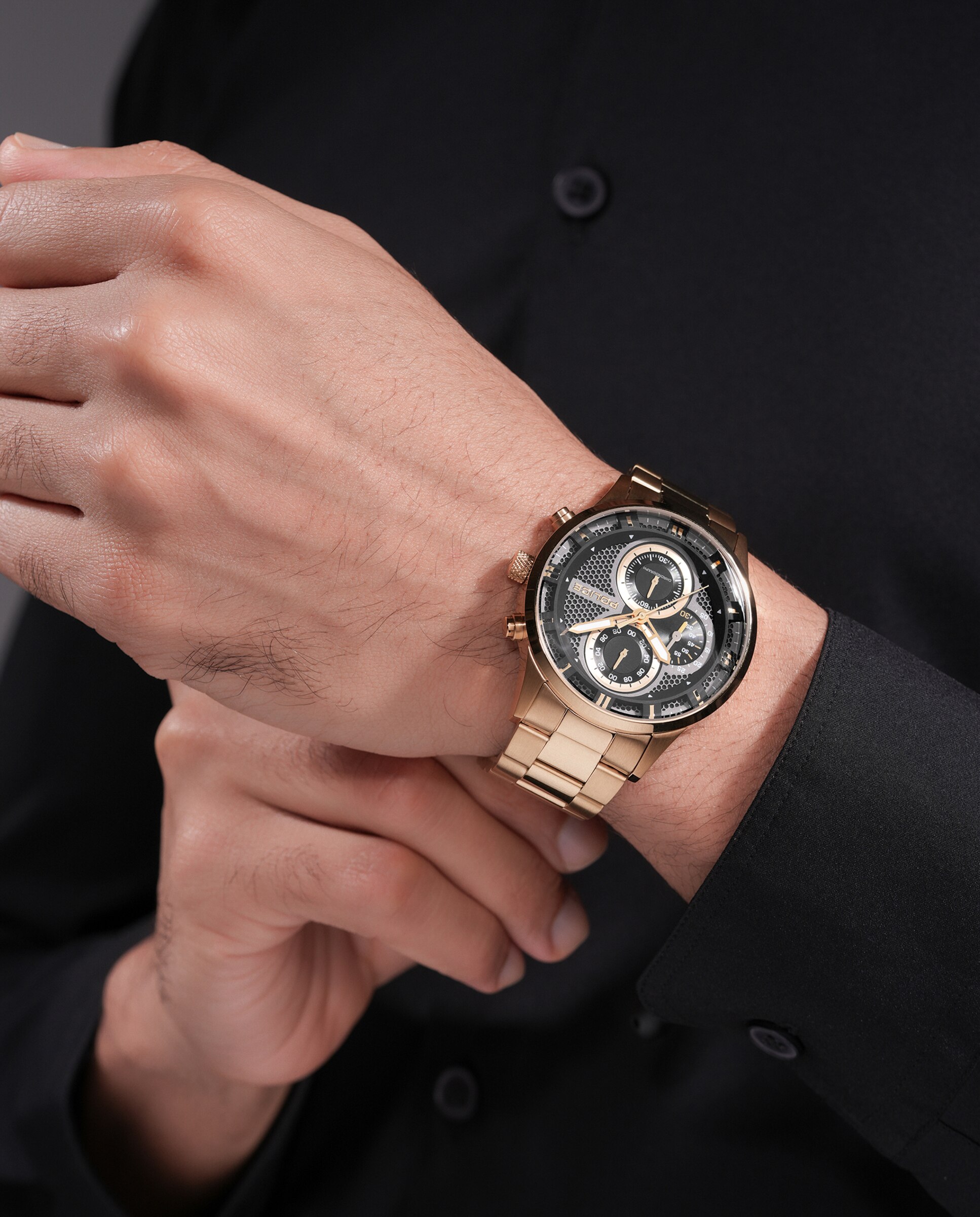 Reloj de hombre levuka pewgk0092503 de acero y correa dorada - Police - Oro Oro-3