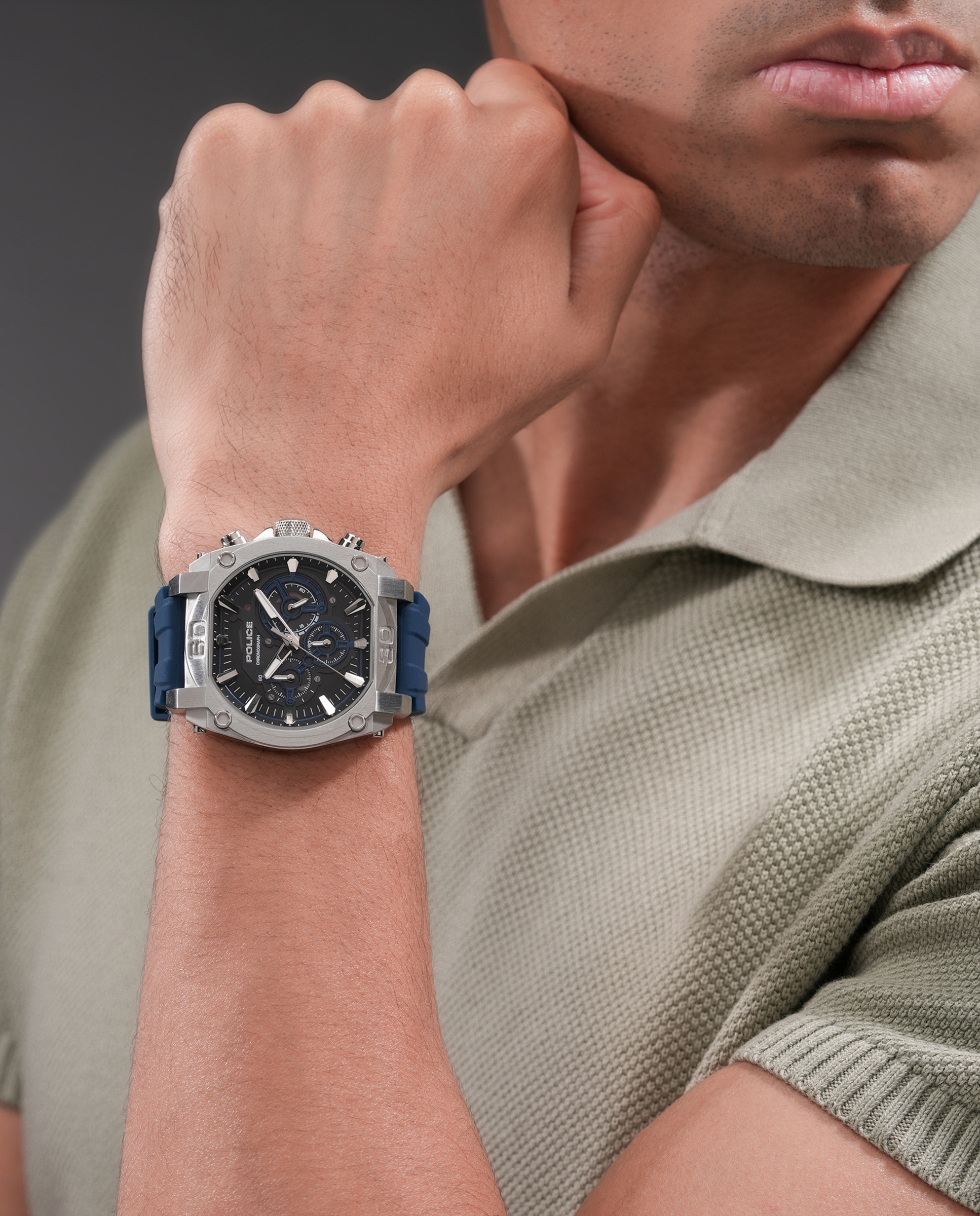 Reloj analógico de hombre norwood pewgo0092904 de silicona y correa - Police - Azul Azul-3