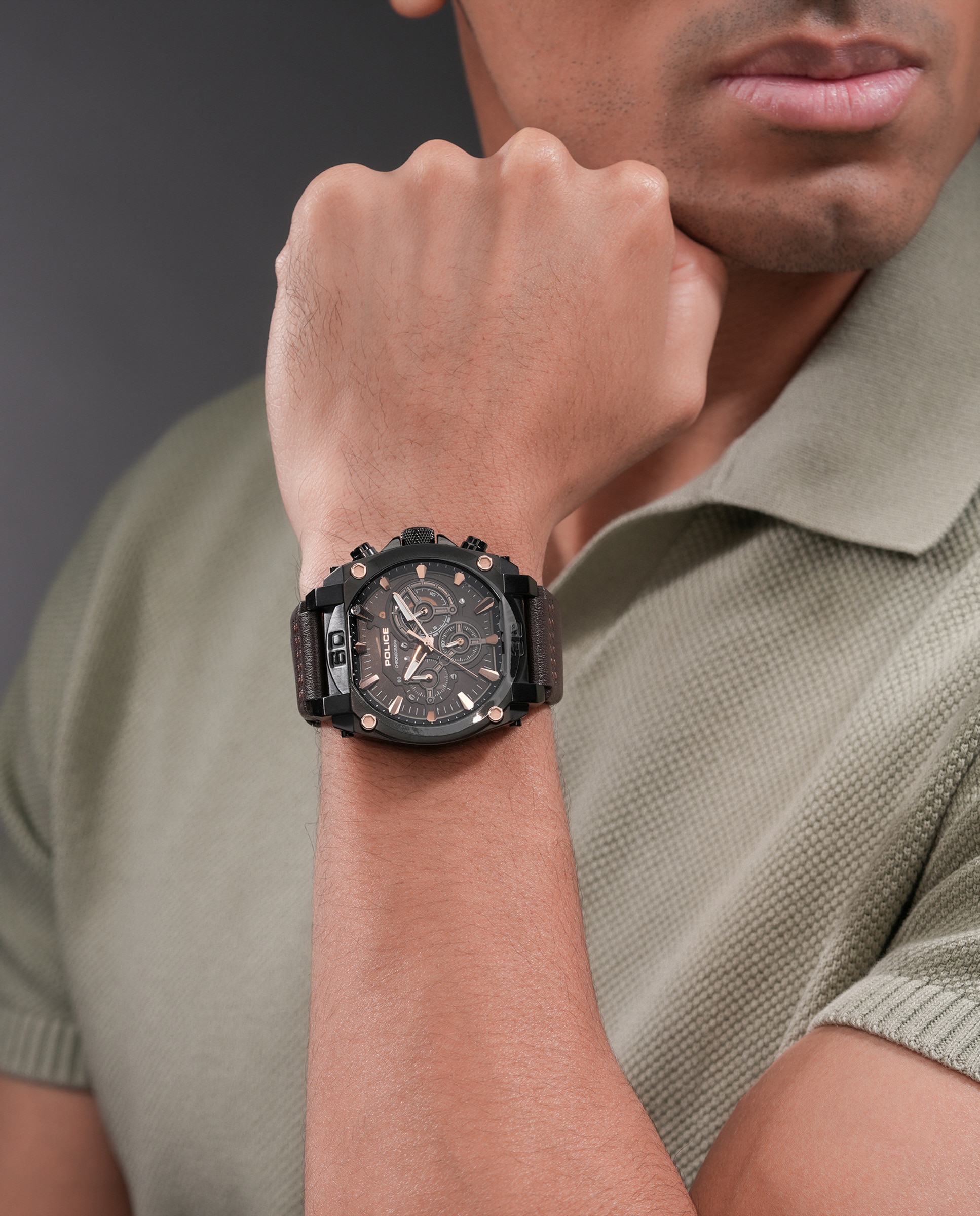 Reloj analógico de hombre norwood pewgc0092905 de piel y correa - Police - Marrón Marrón-3