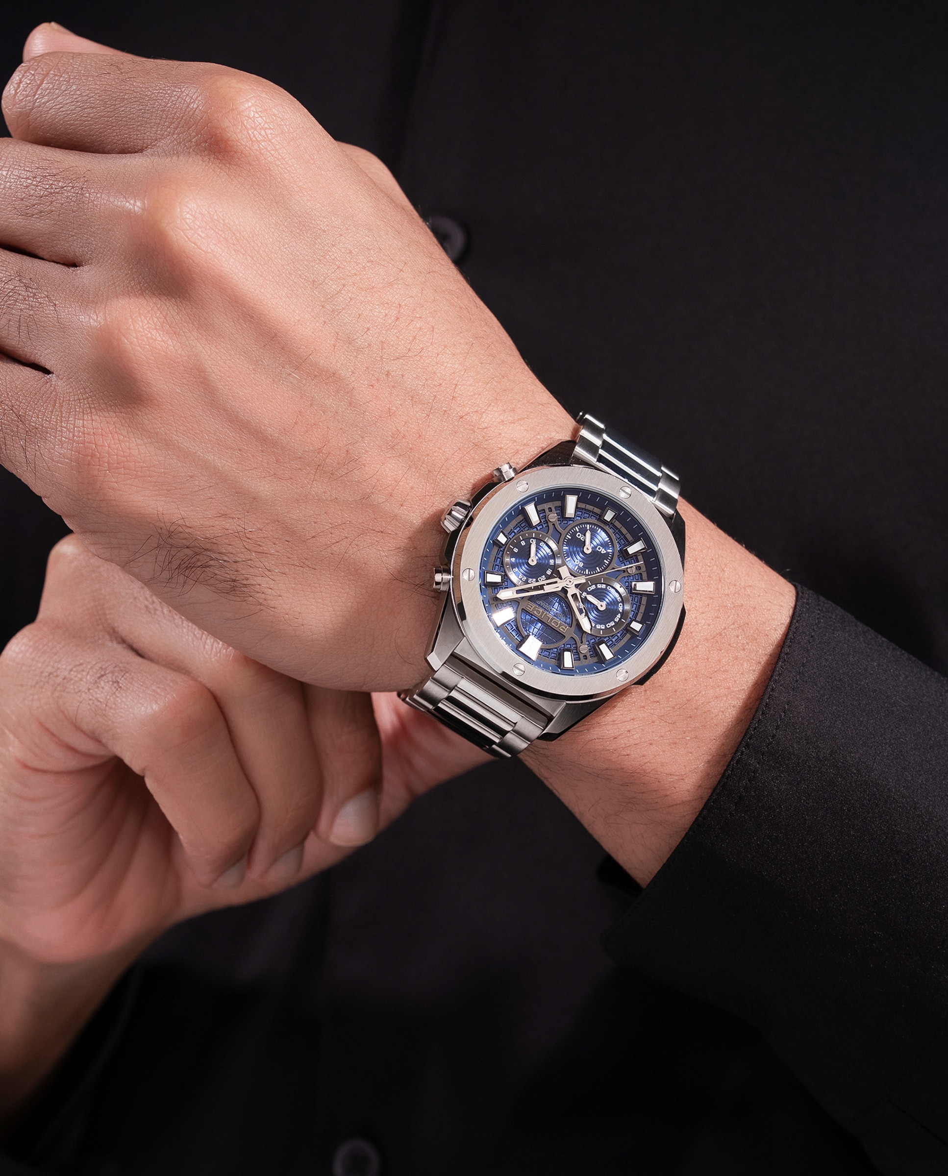 Reloj analógico de hombre moonstrike pewgk0093102 de acero y correa plateada - Police - Plata Plata-3