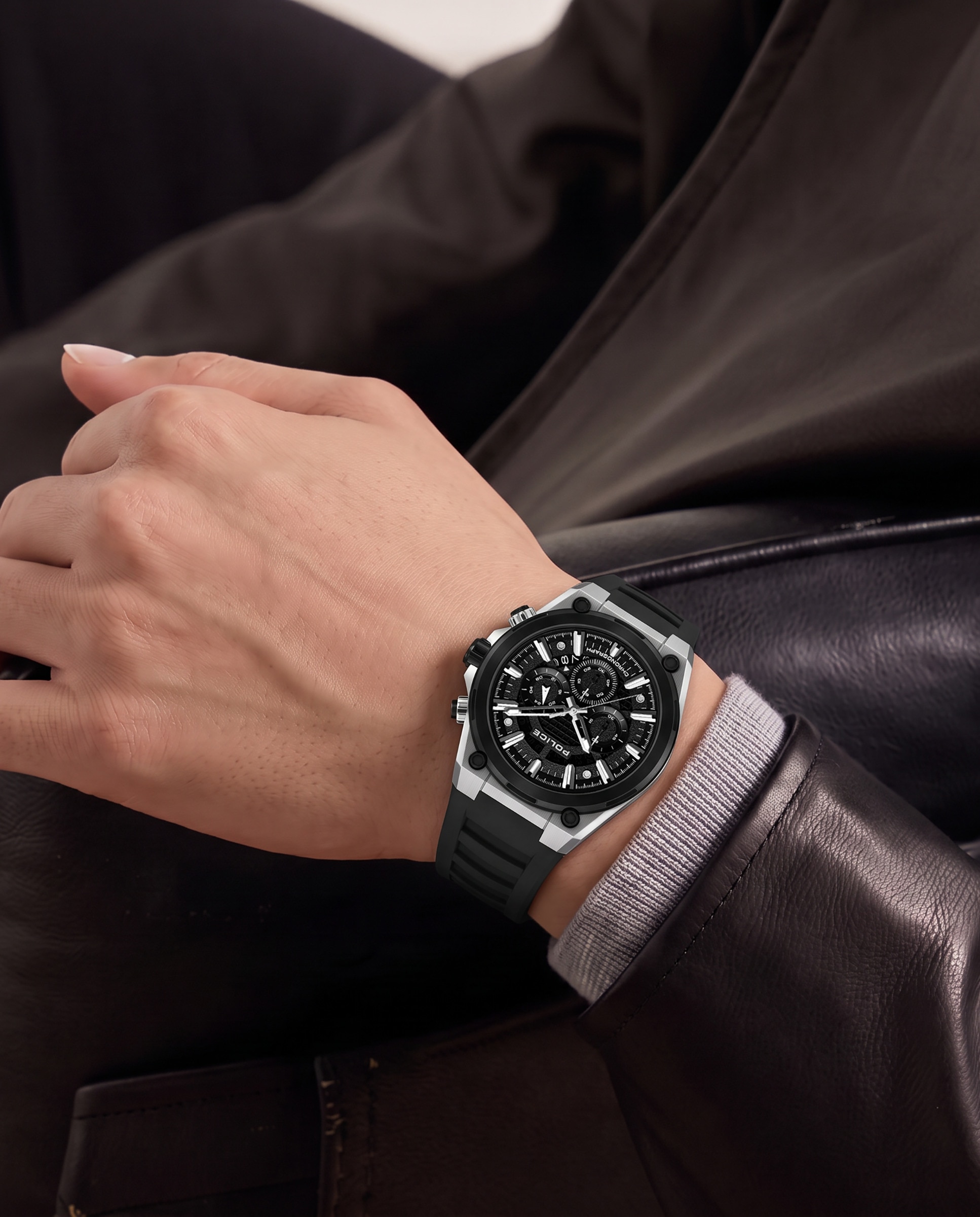 Imagen 3 de Reloj de hombre uros pewgo0000601 de silicona - Police - Negro Negro
