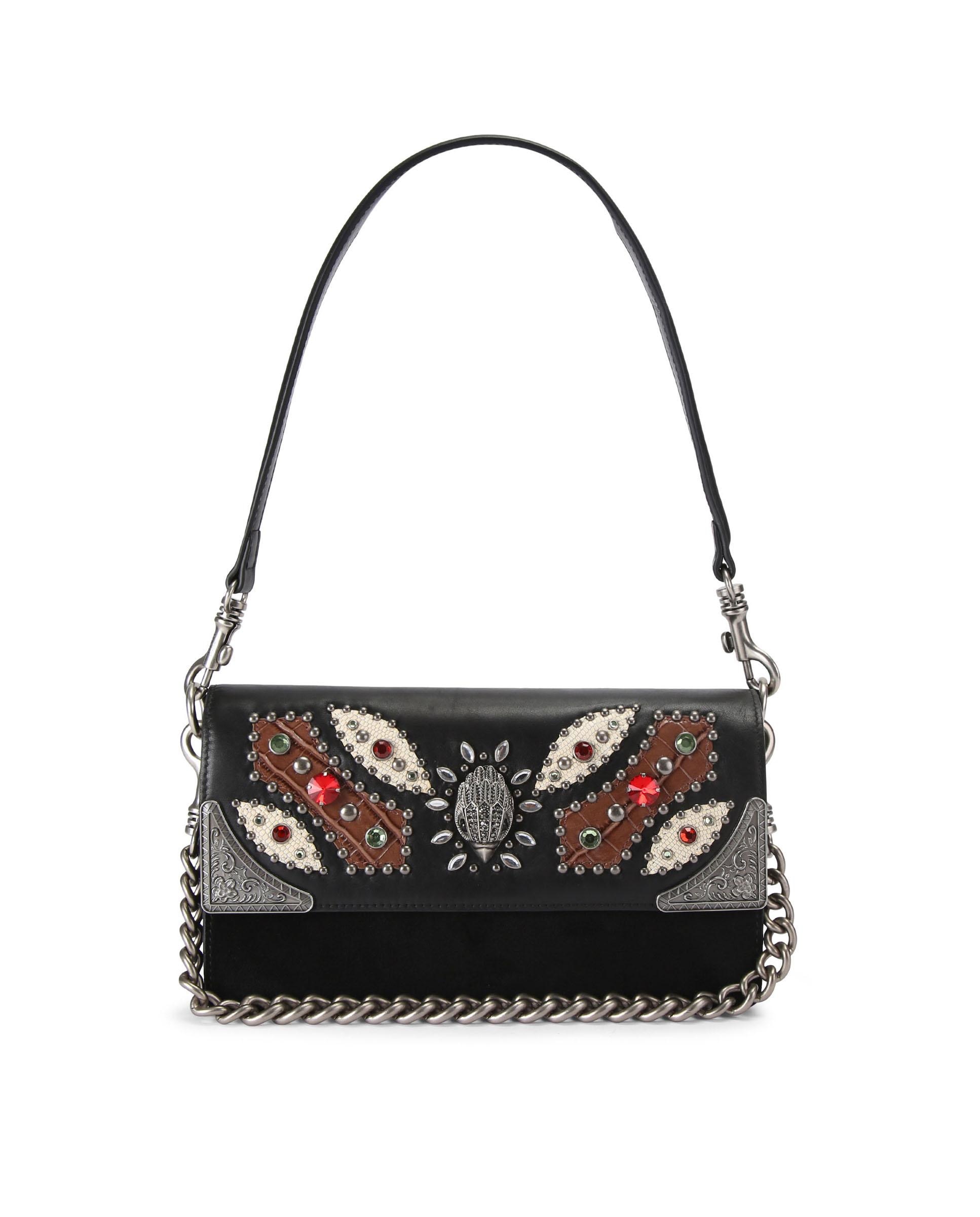 Bolso de hombro en piel con solapa decorada con cristales multicolor y detalles metálicos - Kurt Geiger - Negro / Blanco / Rojo Negro / Blanco / Rojo-1