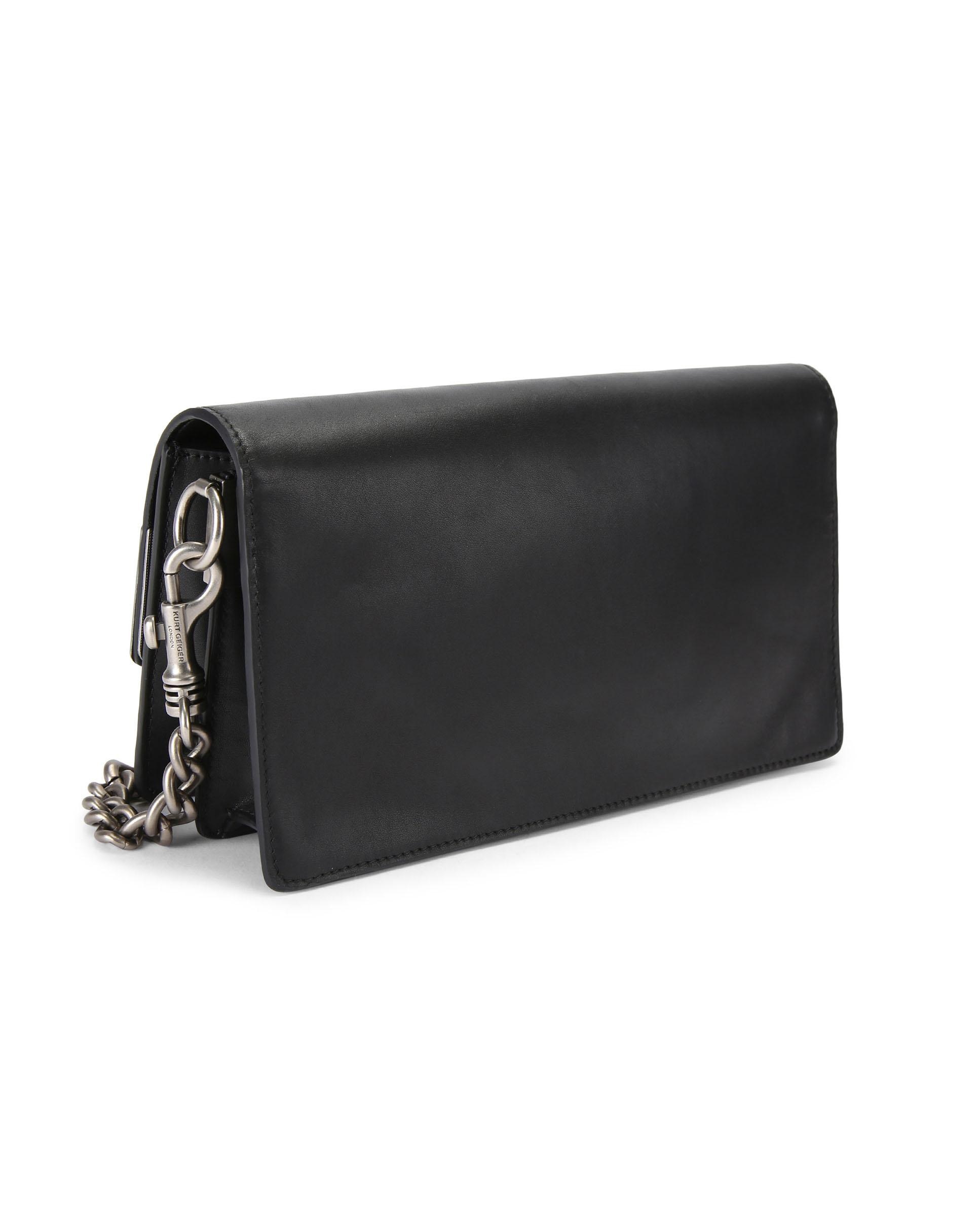 Bolso de hombro en piel con solapa decorada con cristales multicolor y detalles metálicos - Kurt Geiger - Negro / Blanco / Rojo Negro / Blanco / Rojo-2