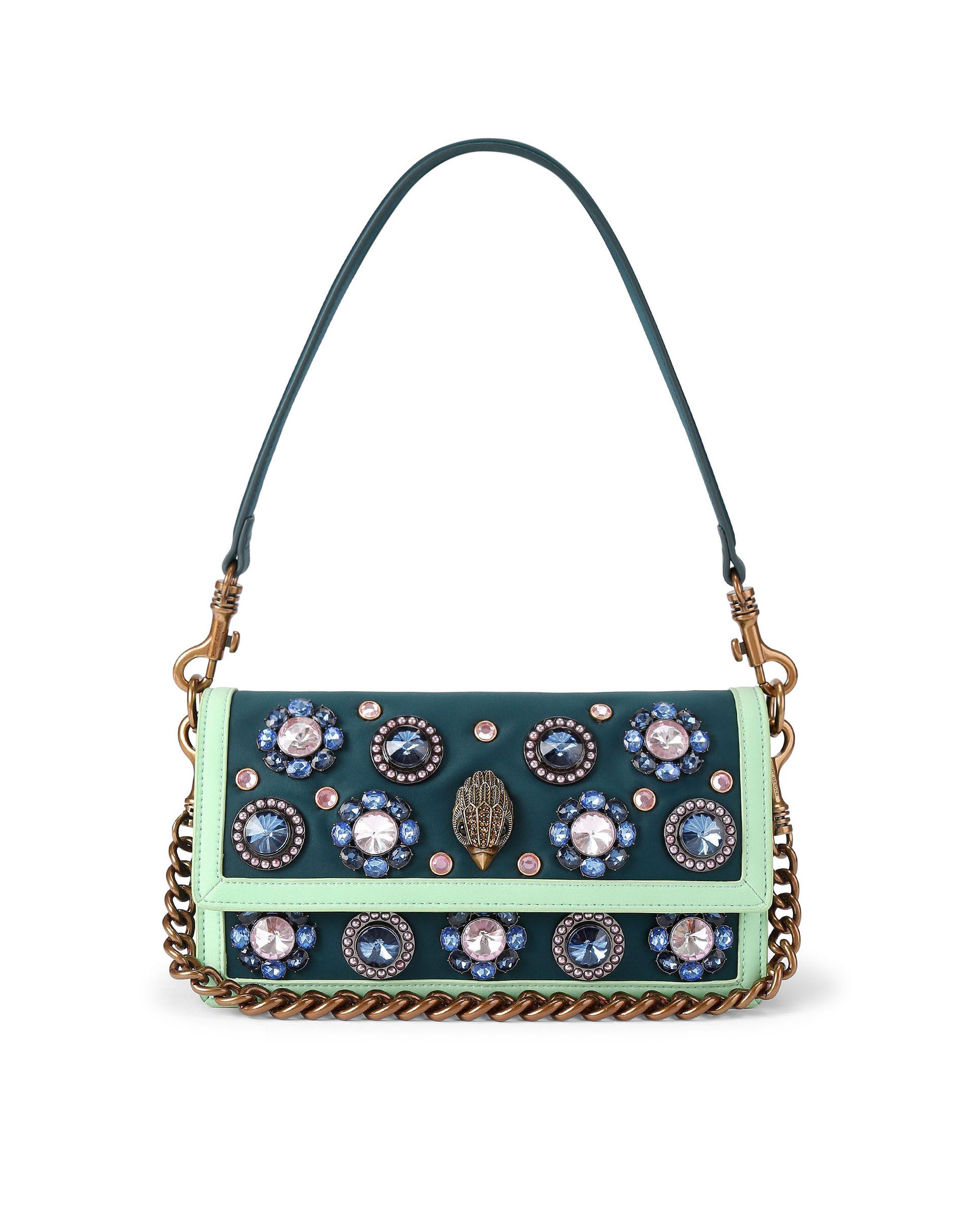 Bolso de hombro de nylon con grandes cristales - Kurt Geiger - Verde azulado Verde azulado-1