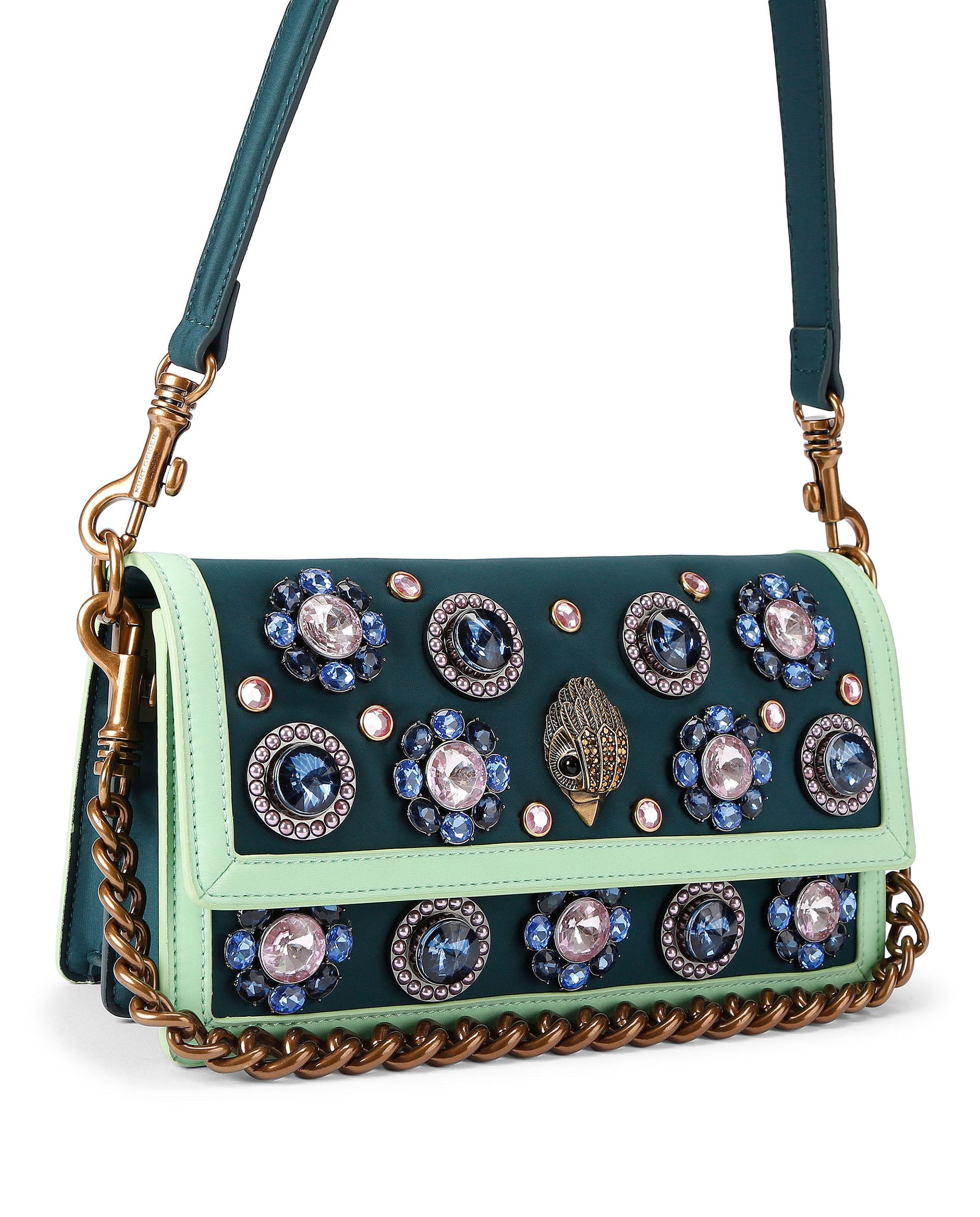 Bolso de hombro de nylon con grandes cristales - Kurt Geiger - Verde azulado Verde azulado-2