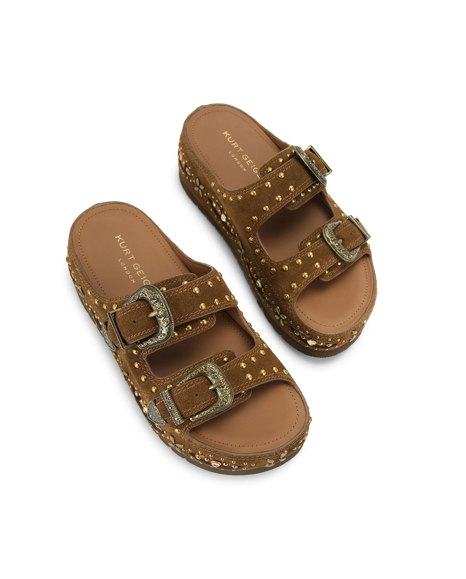 Sandalia de tacón de mujer de ante y plataforma - Kurt Geiger - Marrón Marrón-2