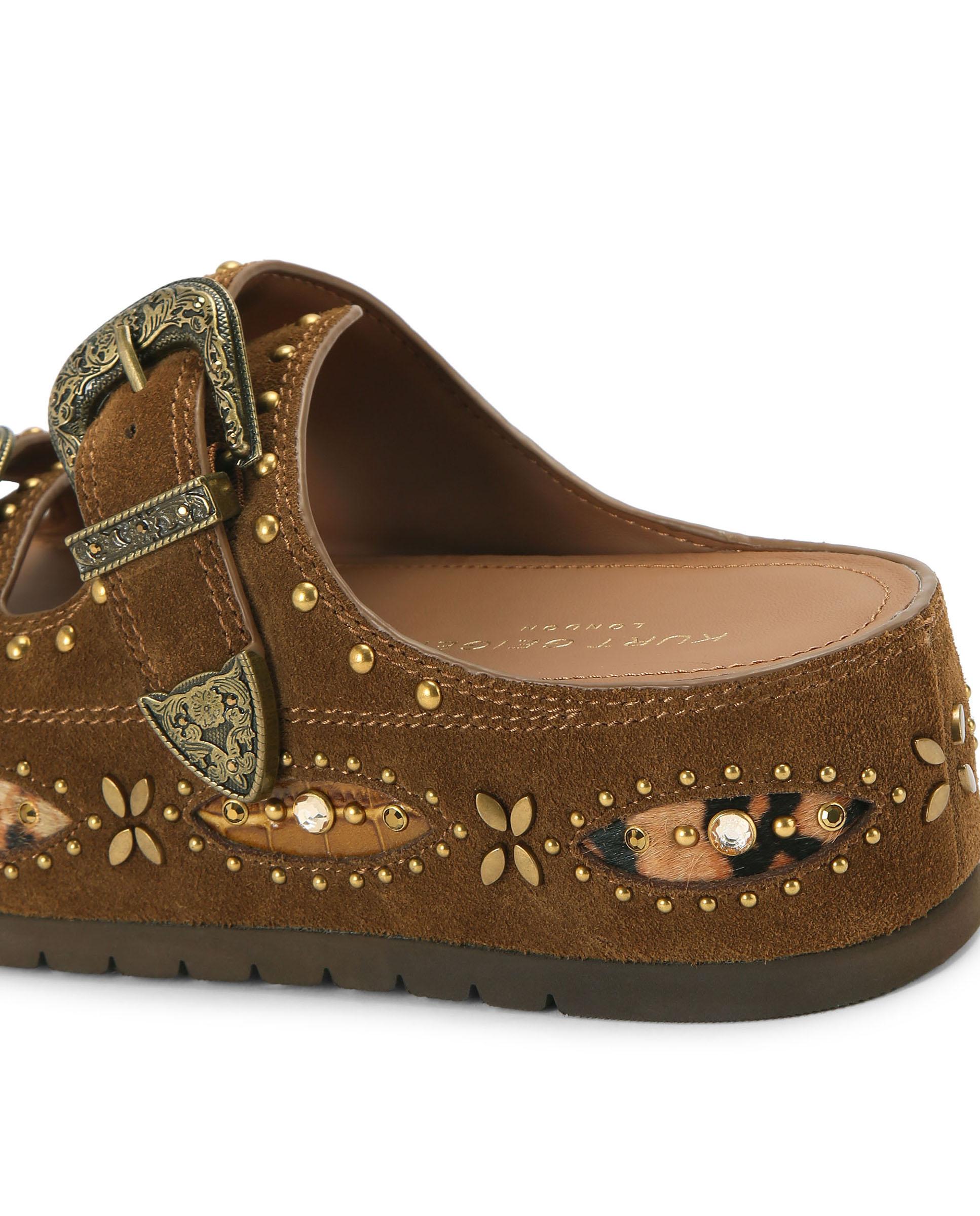 Sandalia de tacón de mujer de ante y plataforma - Kurt Geiger - Marrón Marrón-3