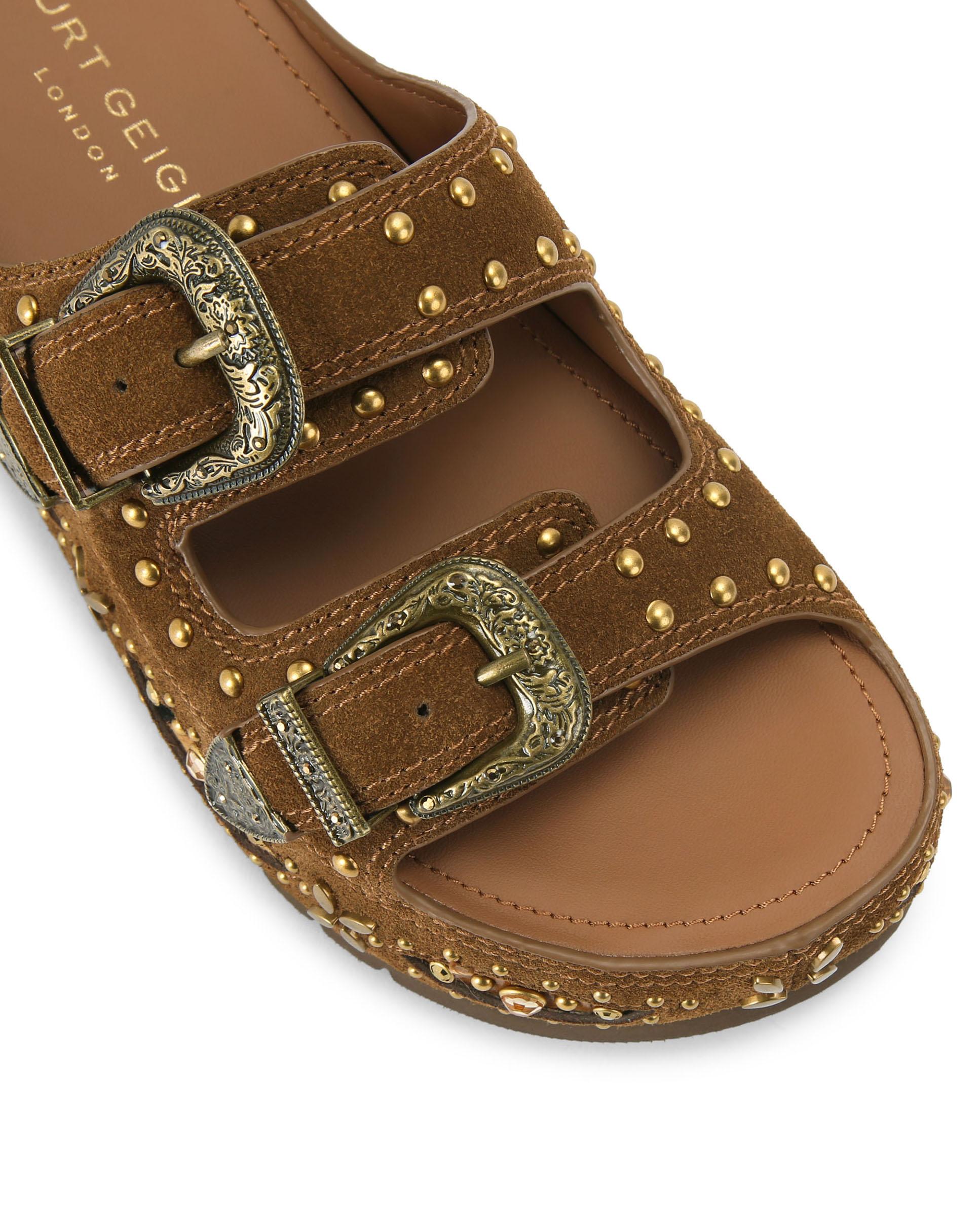 Sandalia de tacón de mujer de ante y plataforma - Kurt Geiger - Marrón Marrón-4