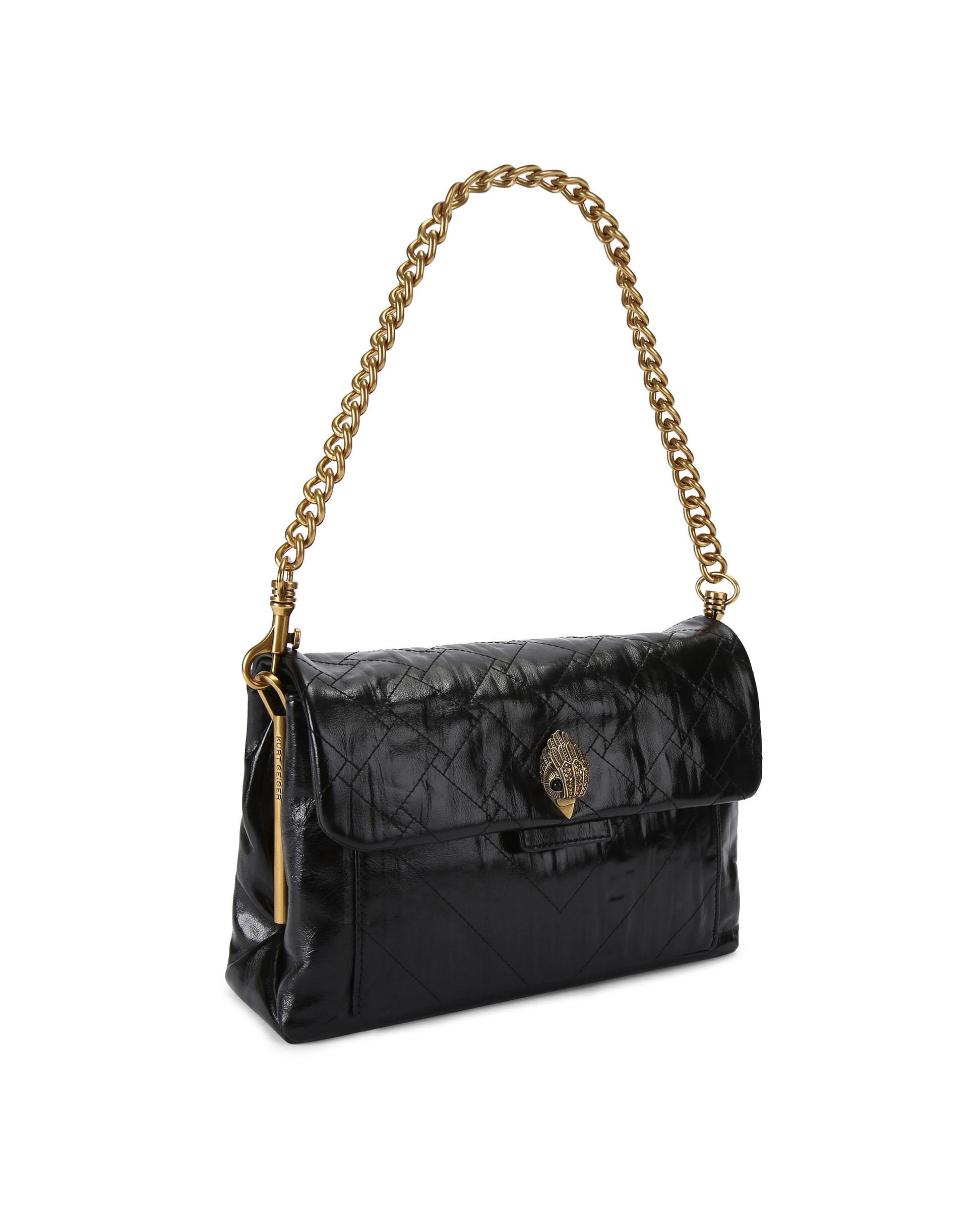 Bolso Kensington en piel con acabado ligeramente brillante y patrón de costuras geométricas - Kurt Geiger - Negro Negro-3