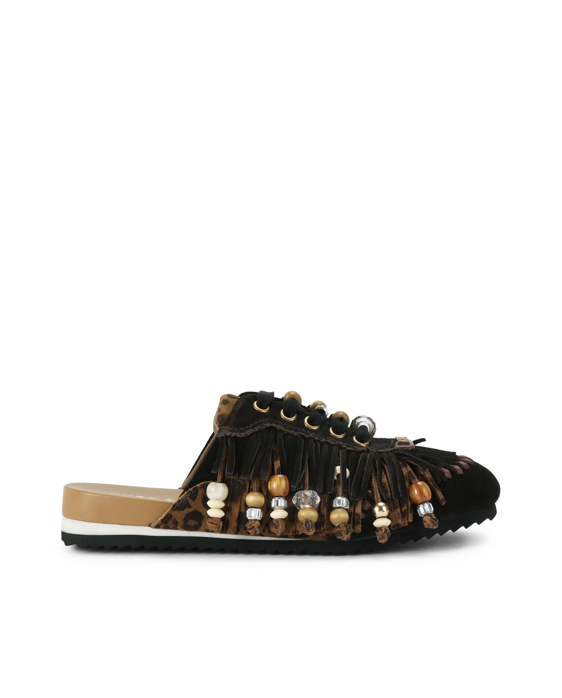 Zapatilla destalonada de mujer en ante con detalles de cuentas y abalorios - Kurt Geiger - Marrón oscuro Marrón oscuro-1
