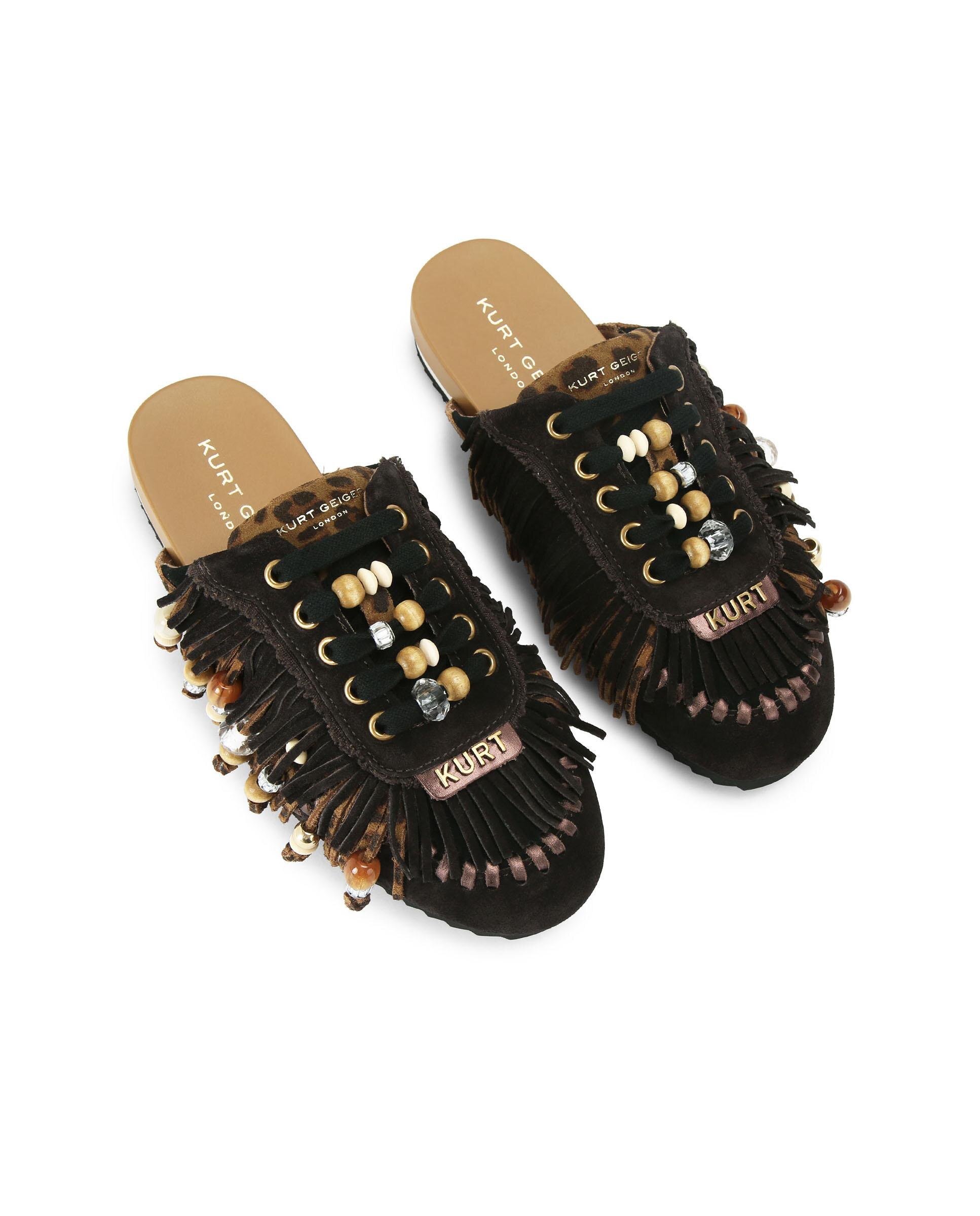 Zapatilla destalonada de mujer en ante con detalles de cuentas y abalorios - Kurt Geiger - Marrón oscuro Marrón oscuro-5