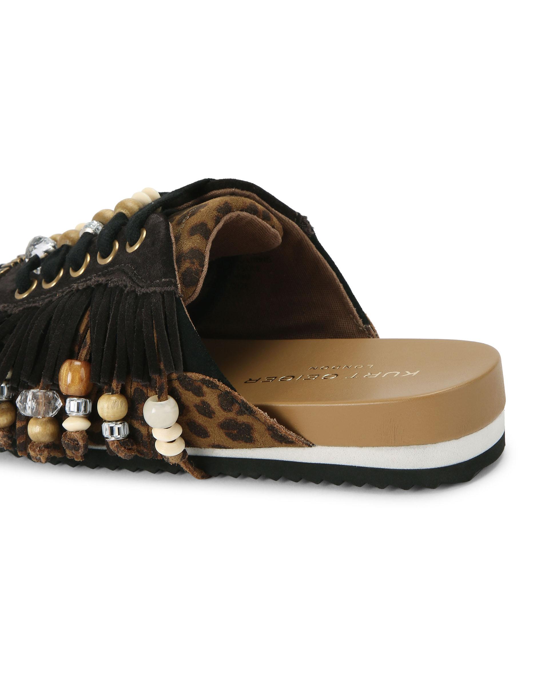 Zapatilla destalonada de mujer en ante con detalles de cuentas y abalorios - Kurt Geiger - Marrón oscuro Marrón oscuro-4