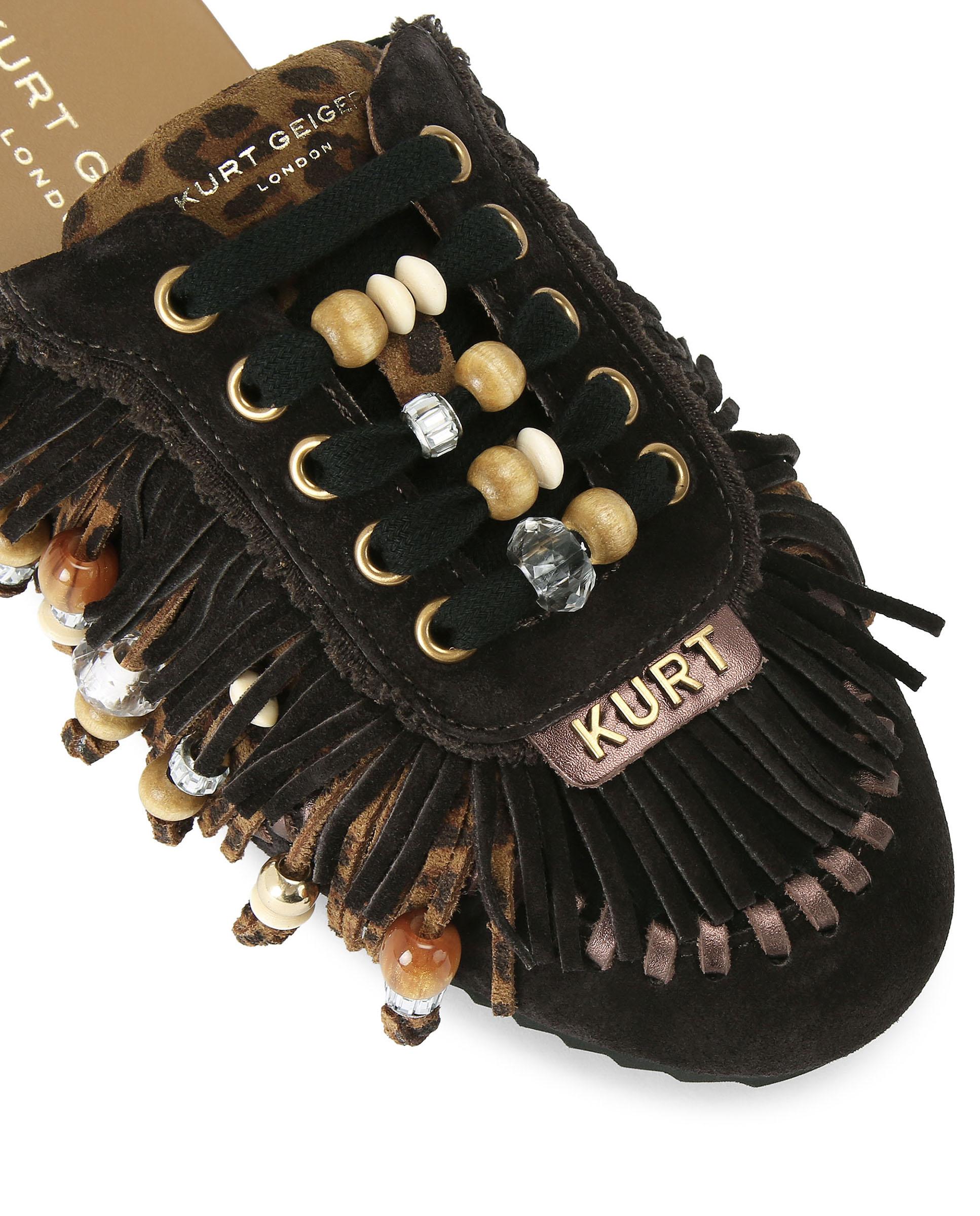 Zapatilla destalonada de mujer en ante con detalles de cuentas y abalorios - Kurt Geiger - Marrón oscuro Marrón oscuro-6