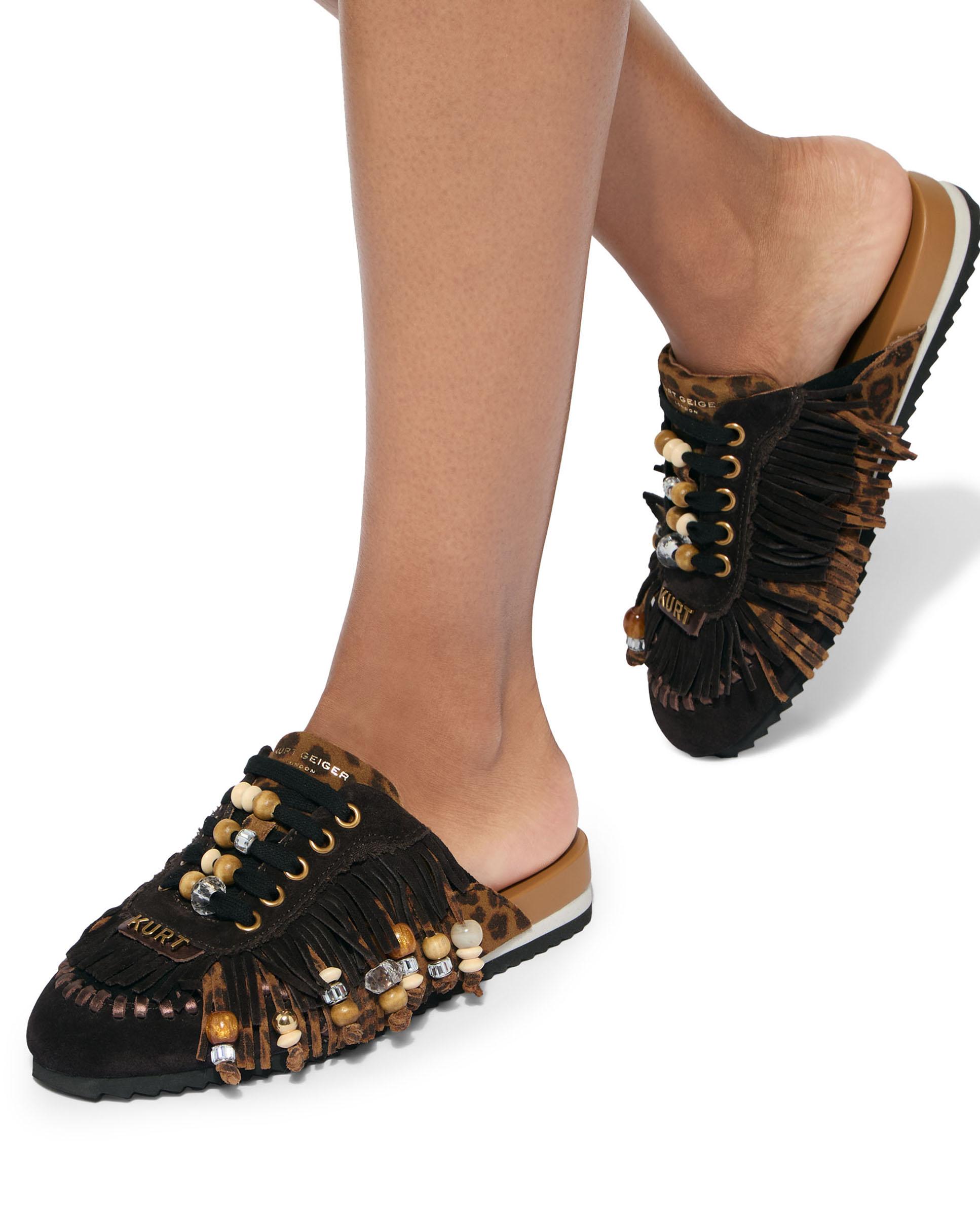 Zapatilla destalonada de mujer en ante con detalles de cuentas y abalorios - Kurt Geiger - Marrón oscuro Marrón oscuro-2