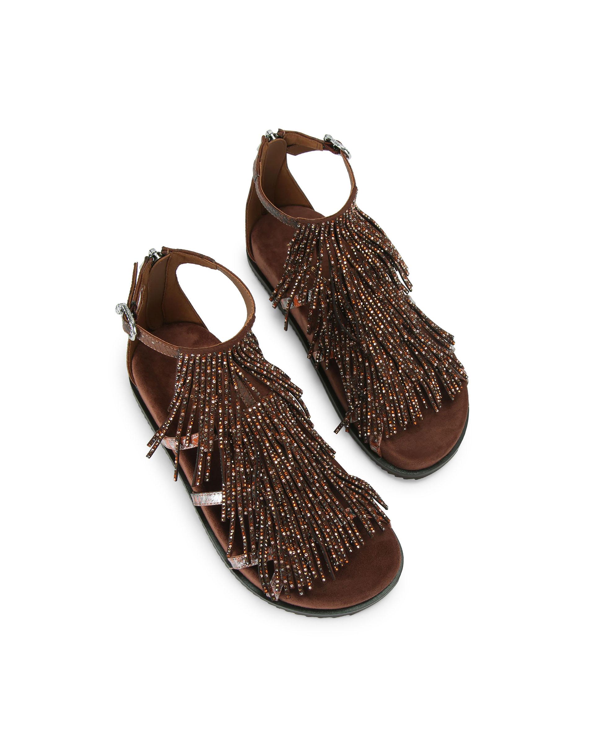 Sandalia plana de mujer de ante con detalles metalizados - Kurt Geiger - Marrón oscuro Marrón oscuro-2