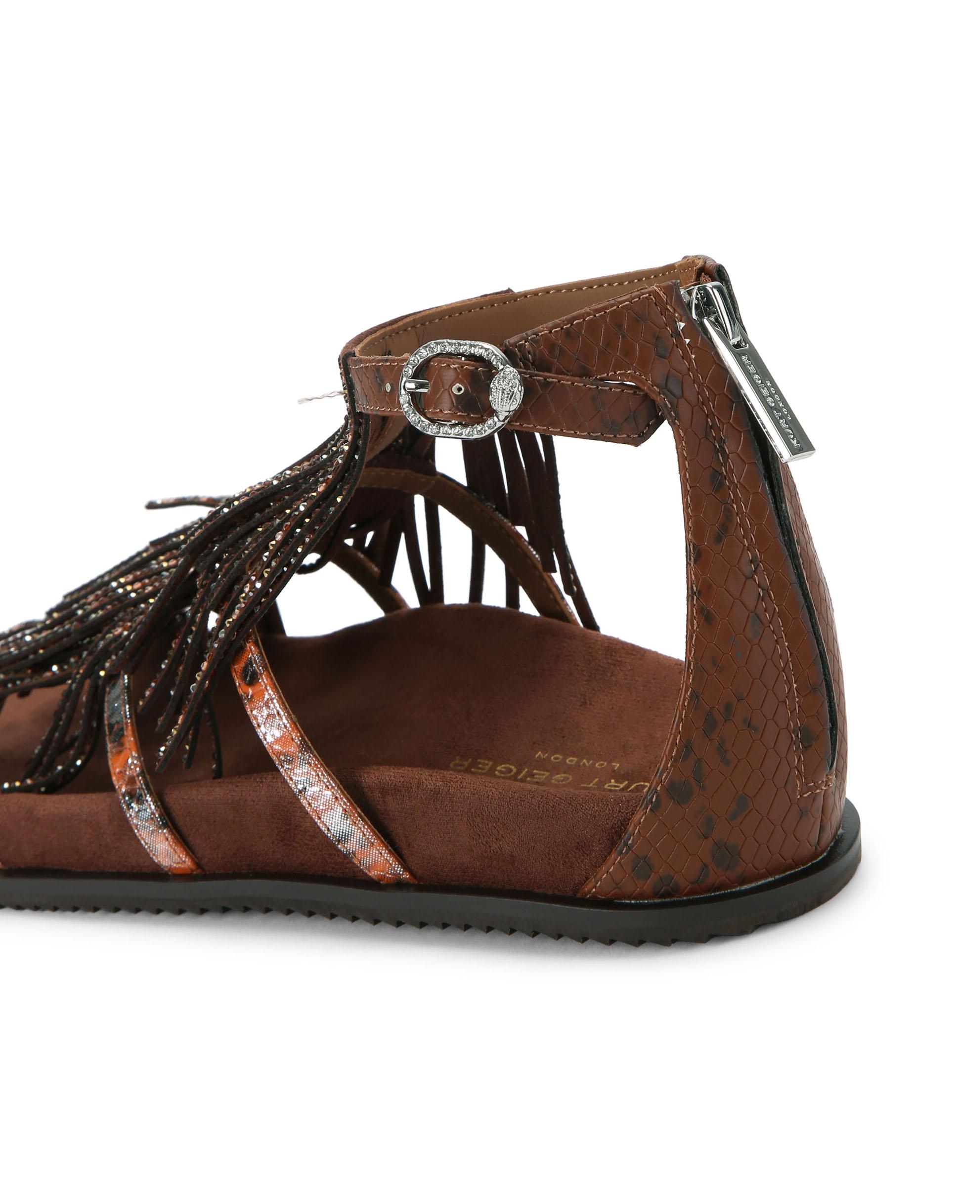 Sandalia plana de mujer de ante con detalles metalizados - Kurt Geiger - Marrón oscuro Marrón oscuro-3