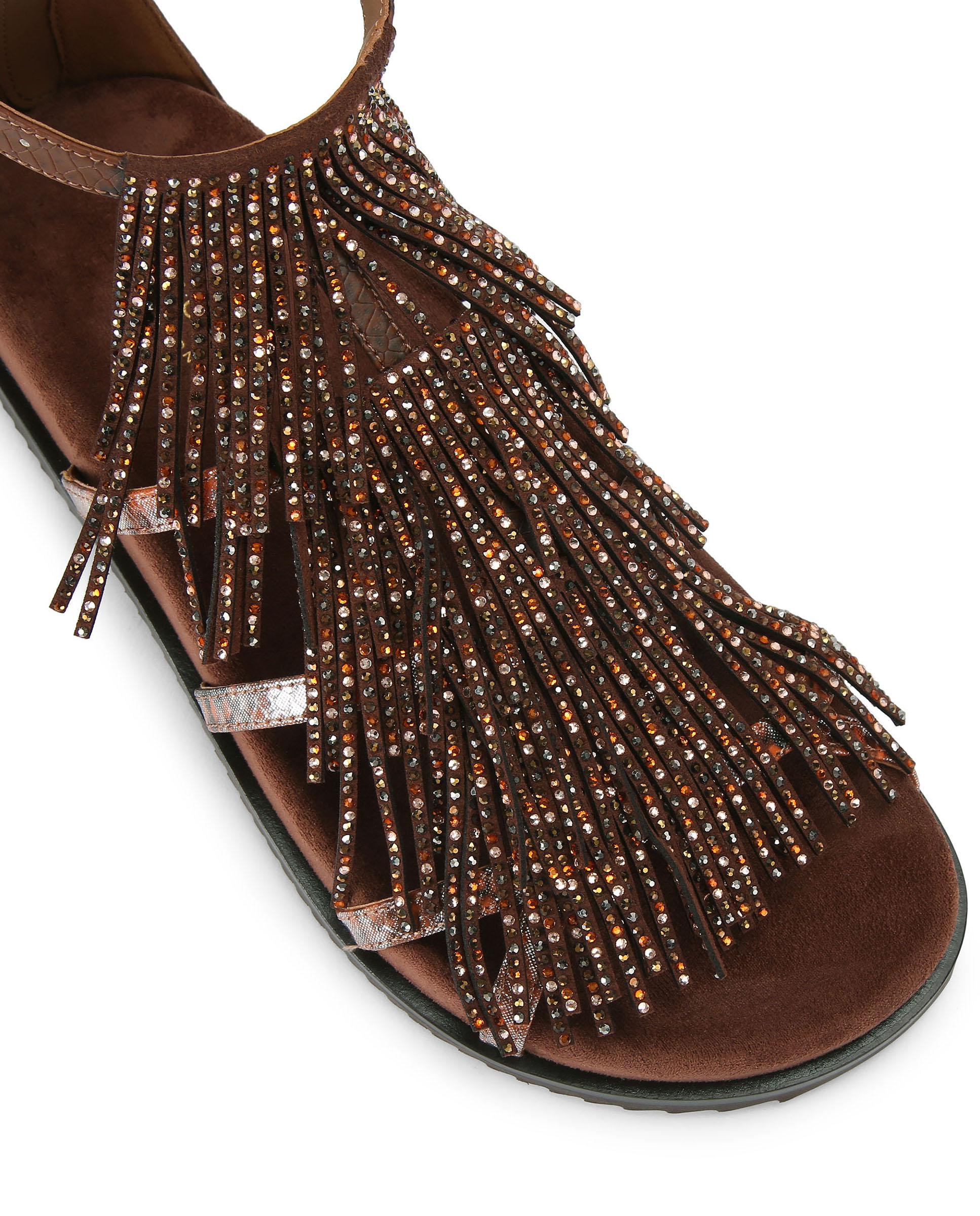 Sandalia plana de mujer de ante con detalles metalizados - Kurt Geiger - Marrón oscuro Marrón oscuro-4
