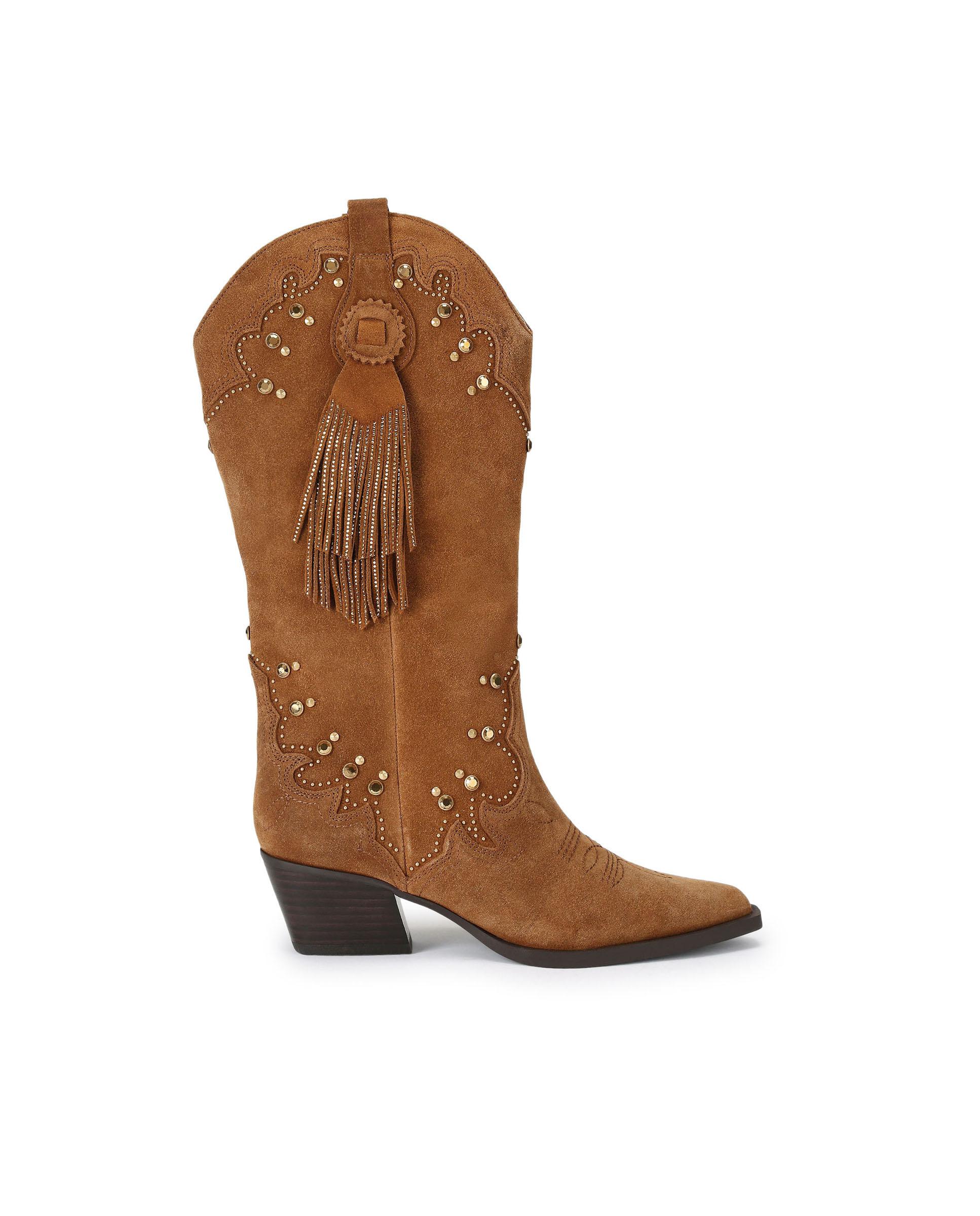 Bota cowboy de mujer de ante y caña alta - Kurt Geiger - Marrón Marrón-1