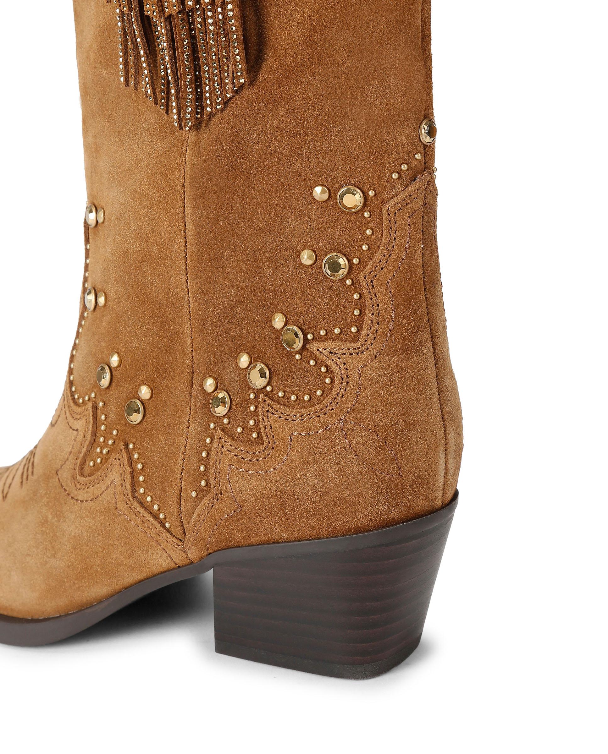 Bota cowboy de mujer de ante y caña alta - Kurt Geiger - Marrón Marrón-4