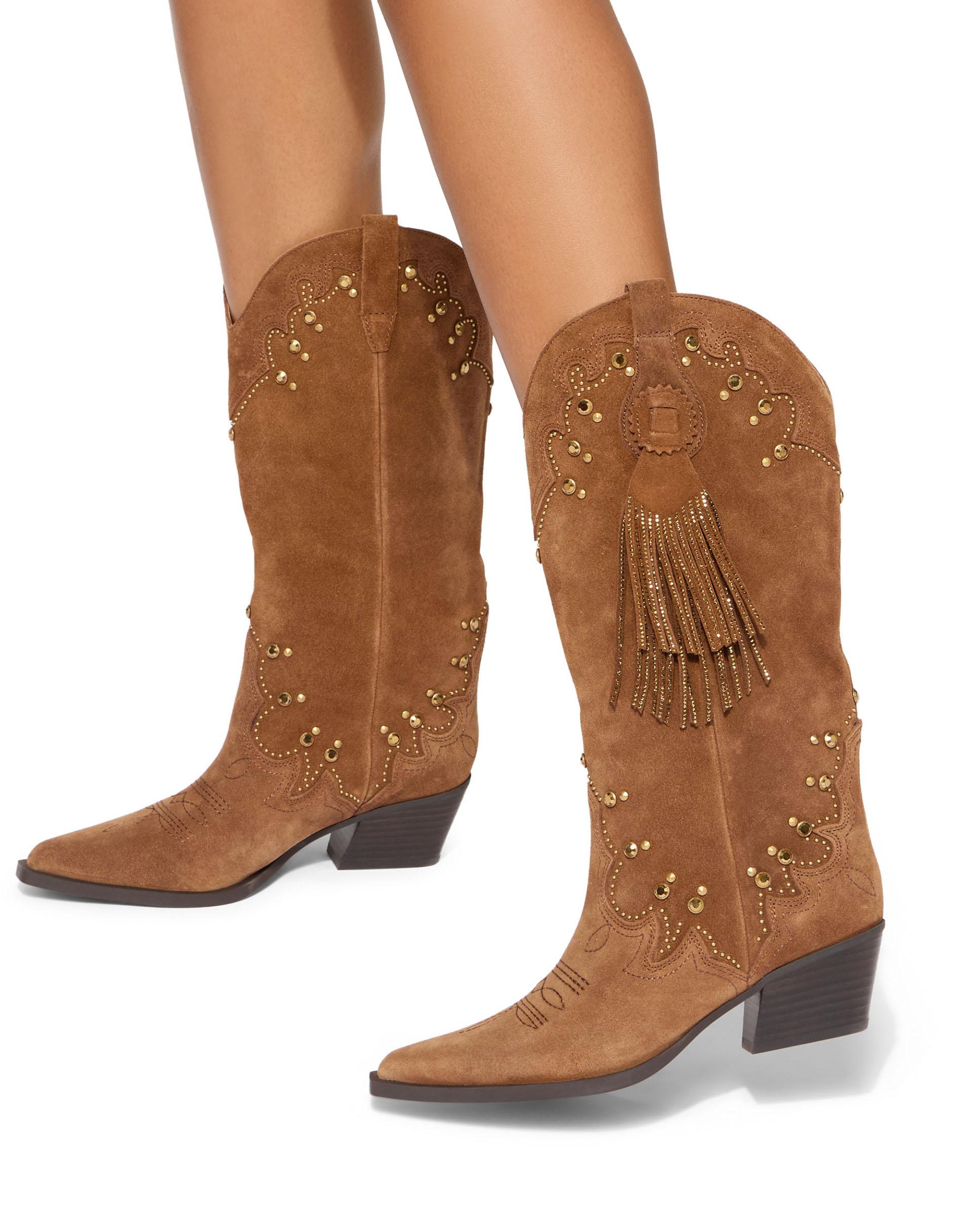Bota cowboy de mujer de ante y caña alta - Kurt Geiger - Marrón Marrón-5