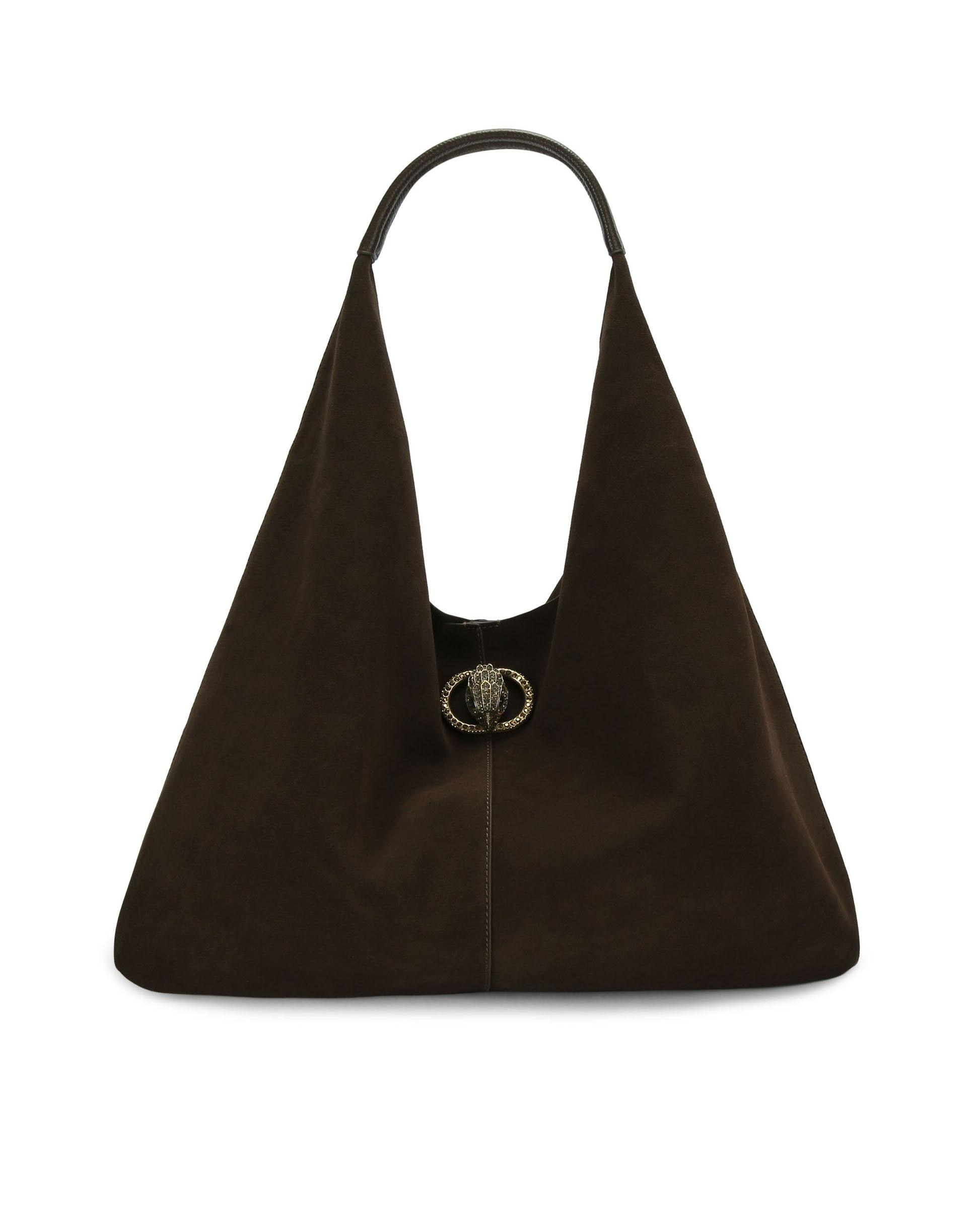 Imagen 0 de Bolso de hombro grande de ante Marrón oscuro