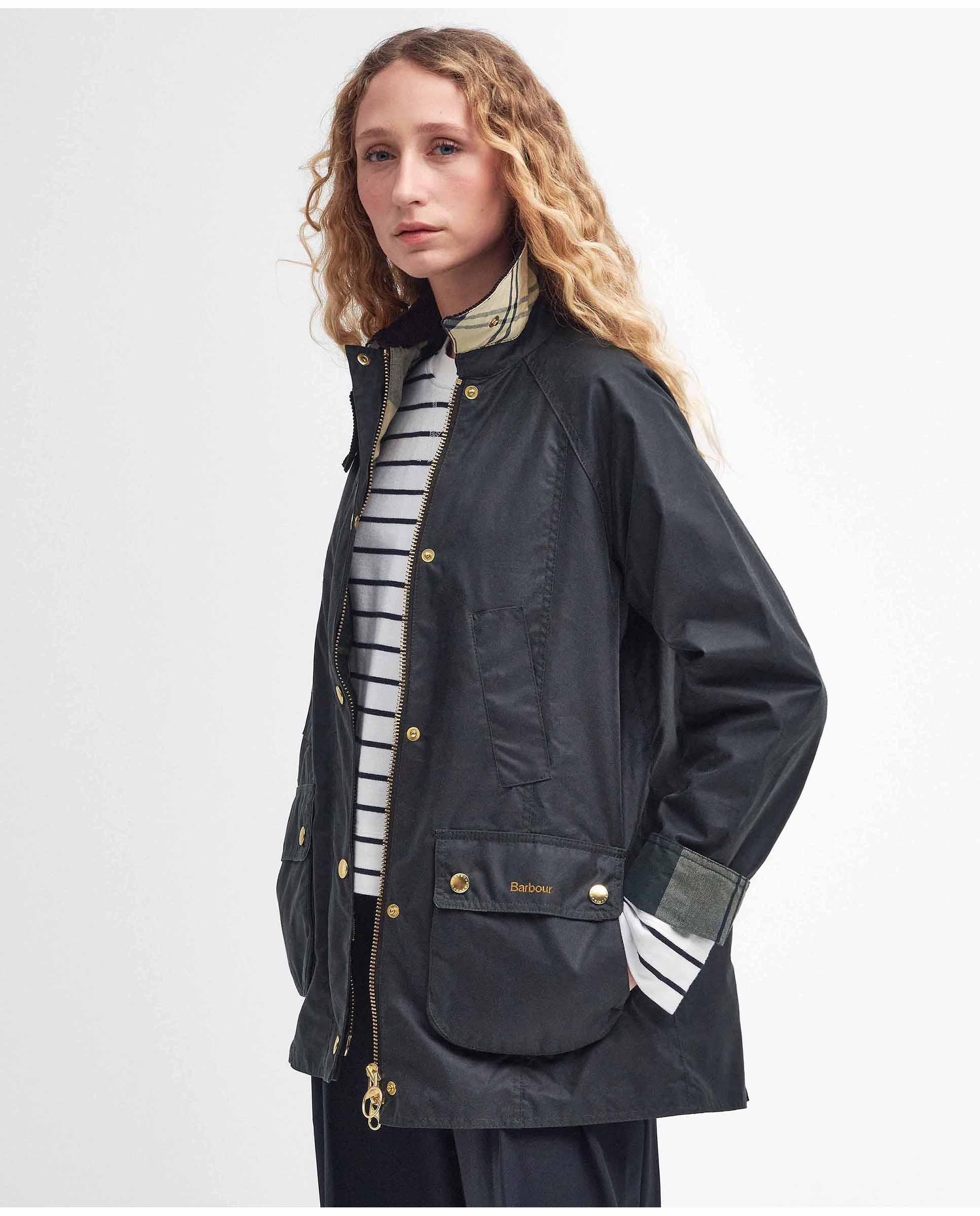 Chaqueta de mujer encerada beadnell con corte regular y cuello de pana - Barbour - Azul marino Azul marino-1