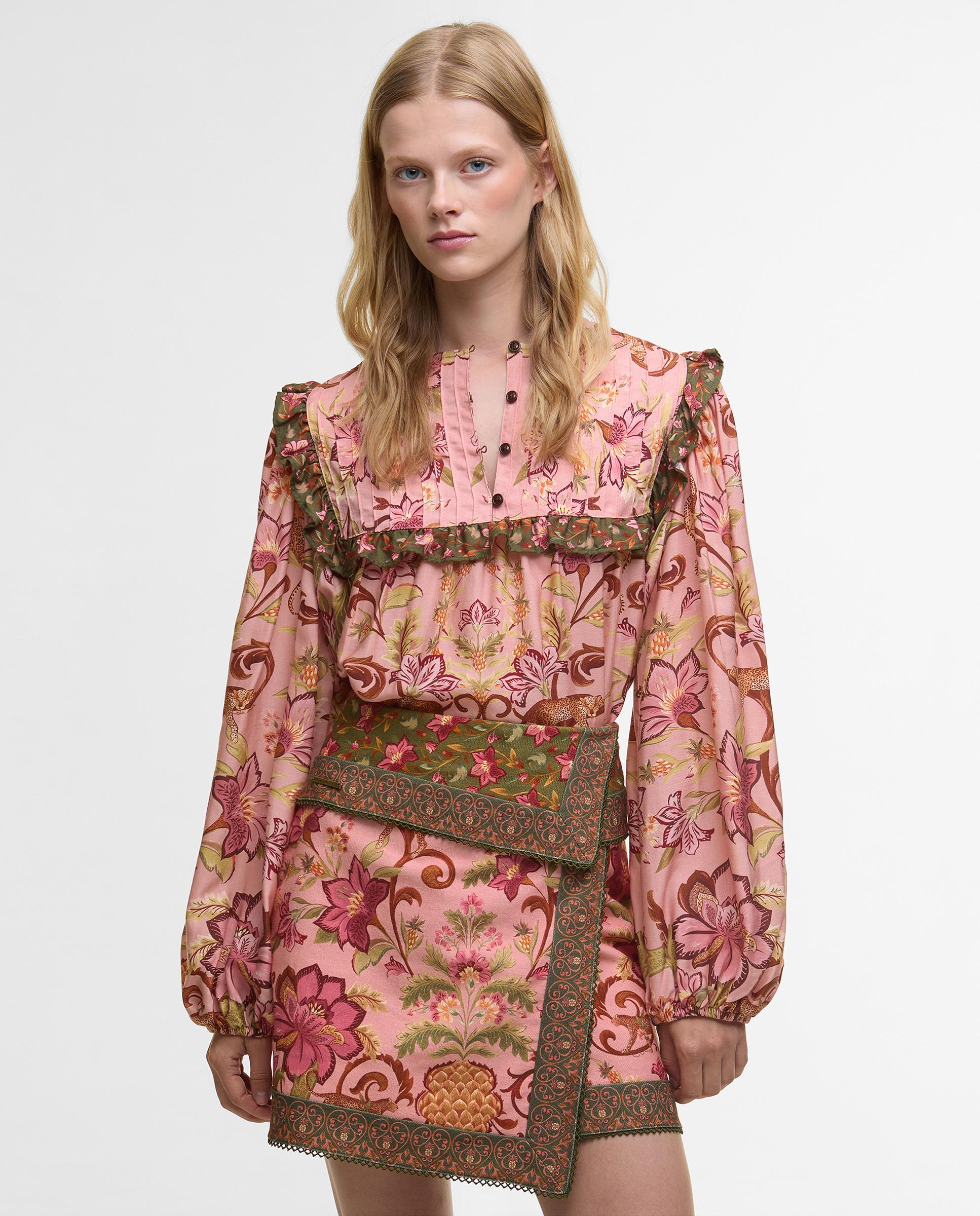 Blusa de mujer de manga larga y cuello con abertura abotonada - Barbour - Rosa Rosa-1