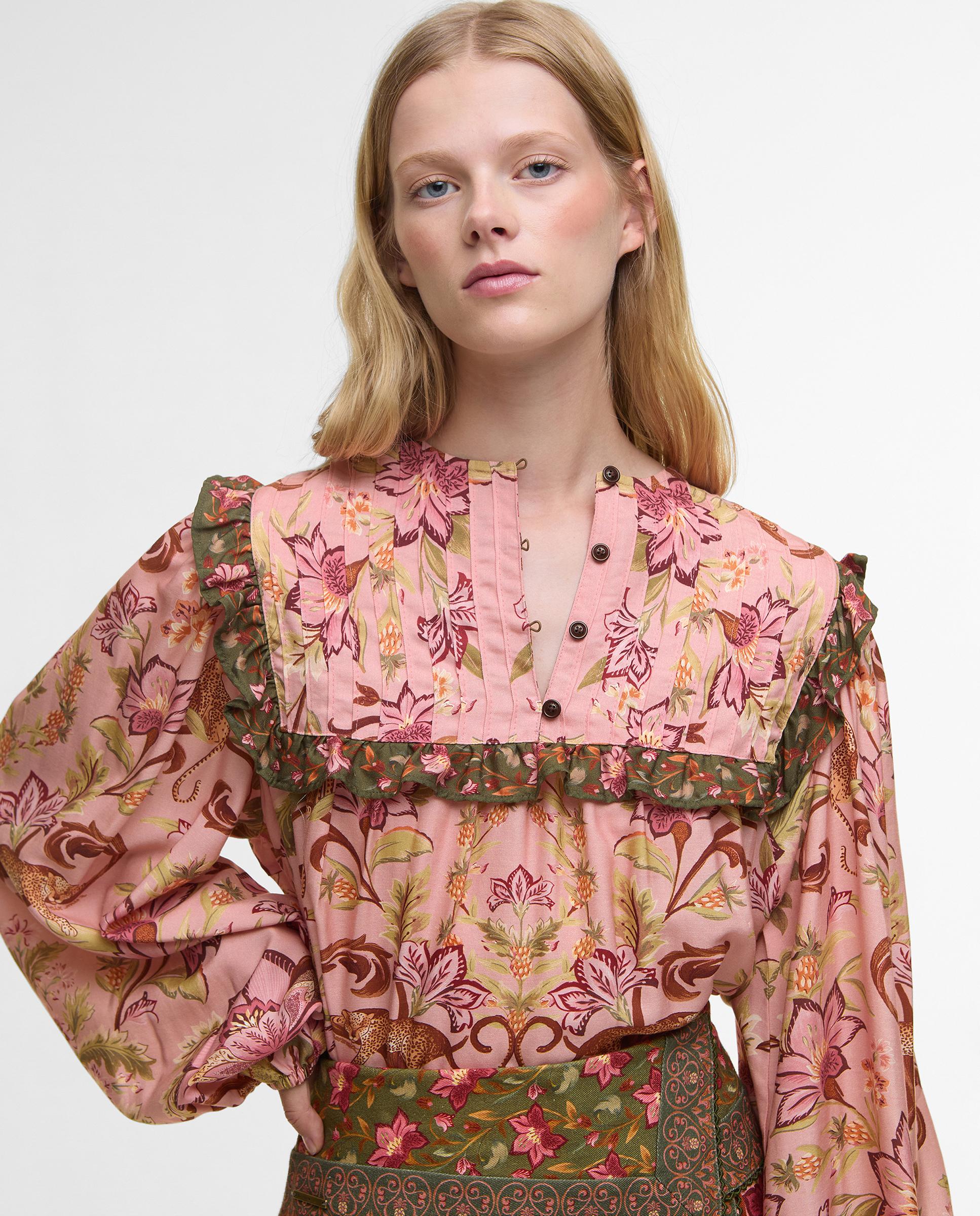 Blusa de mujer de manga larga y cuello con abertura abotonada - Barbour - Rosa Rosa-4