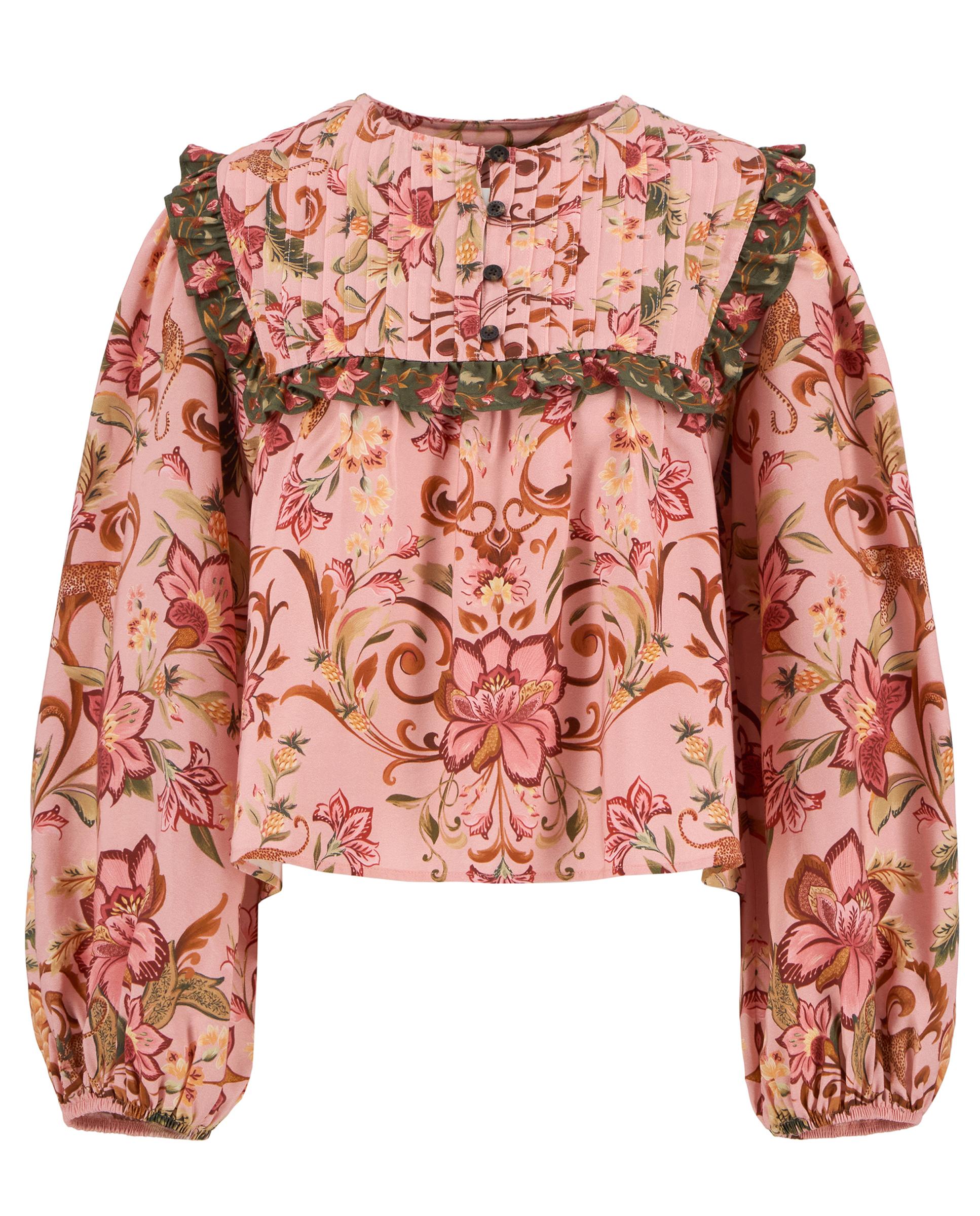 Blusa de mujer de manga larga y cuello con abertura abotonada - Barbour - Rosa Rosa-6
