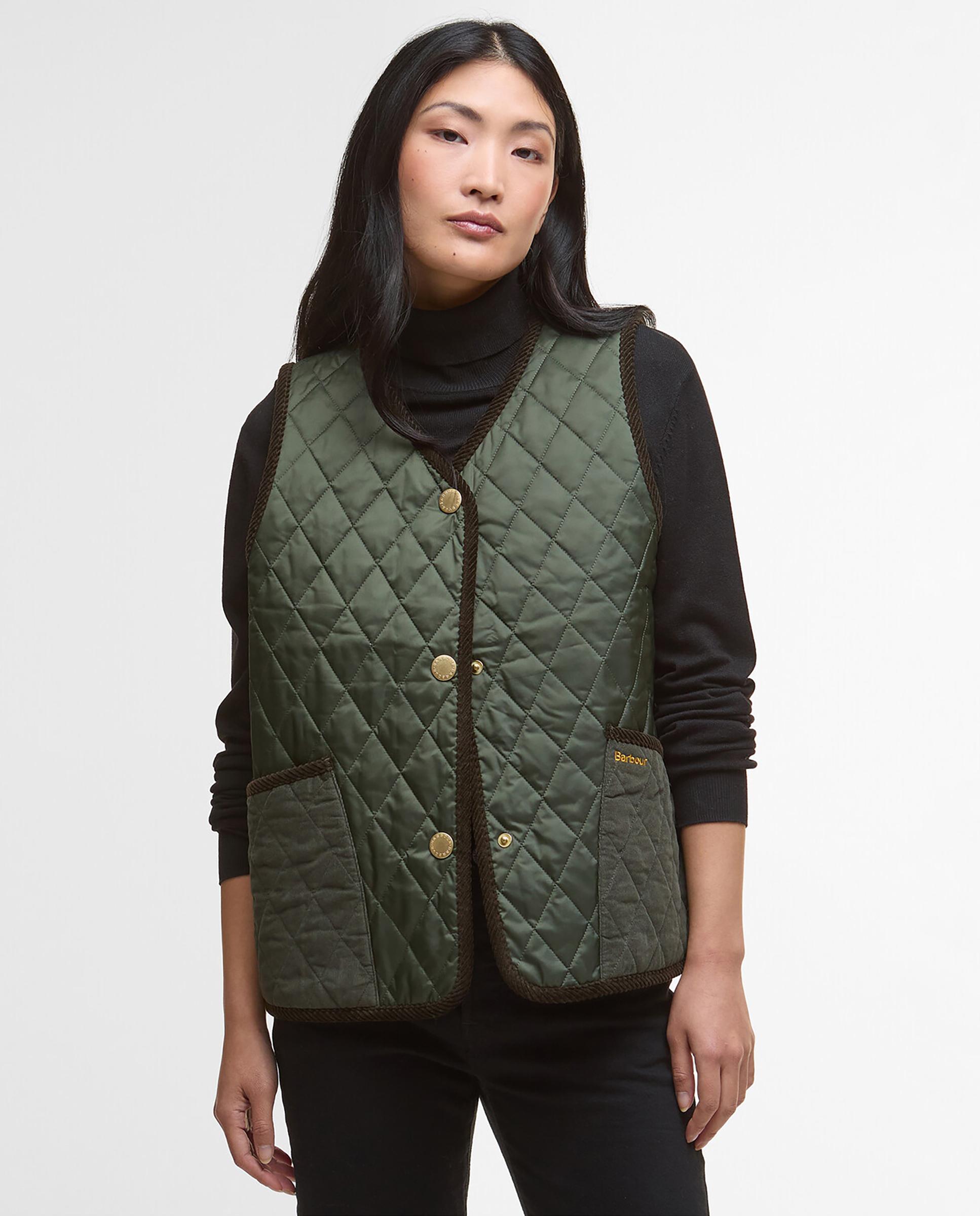 Chaleco de mujer con cierre central de botones y con cuello pico en V - Barbour - Verde Verde-1
