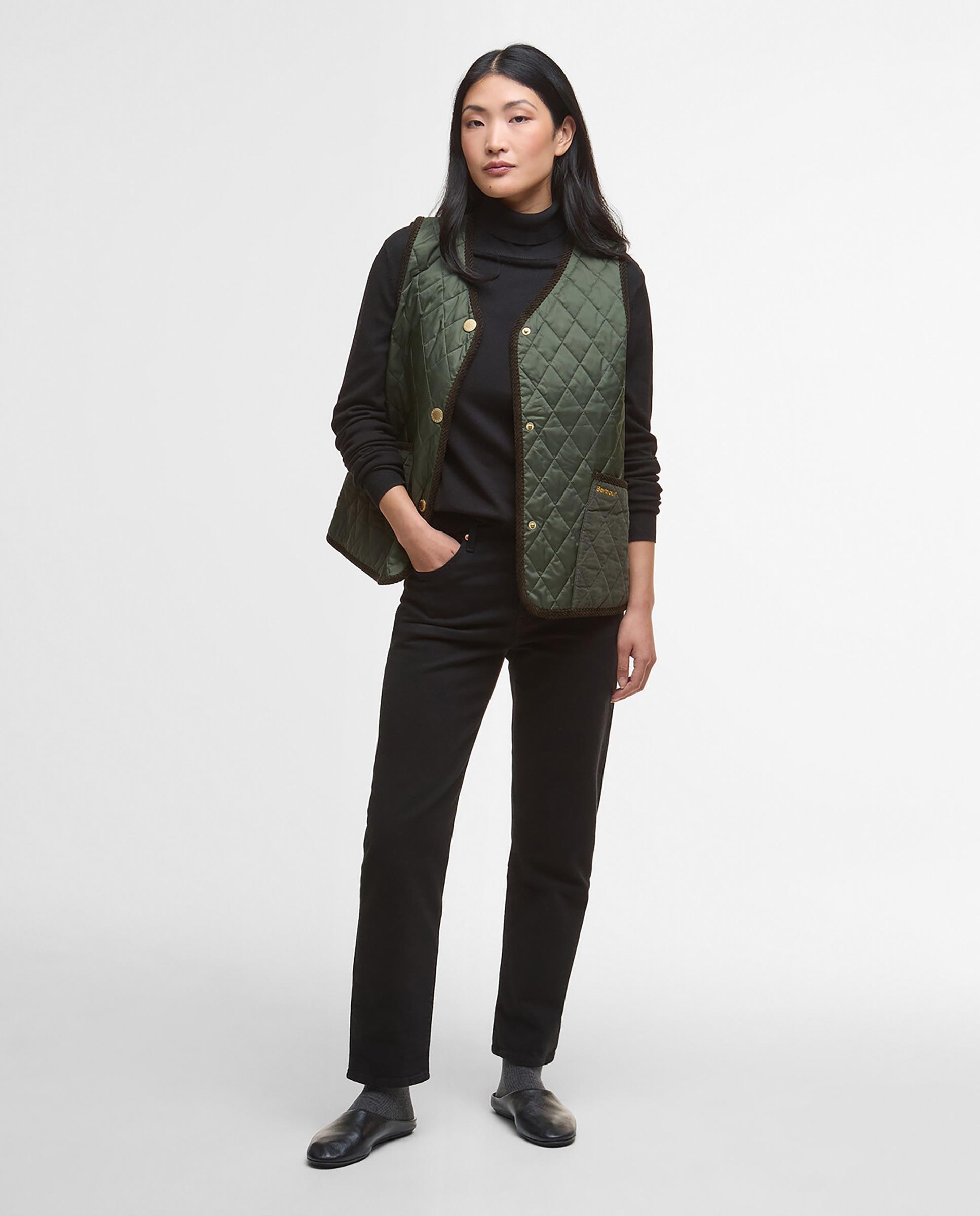 Chaleco de mujer con cierre central de botones y con cuello pico en V - Barbour - Verde Verde-3