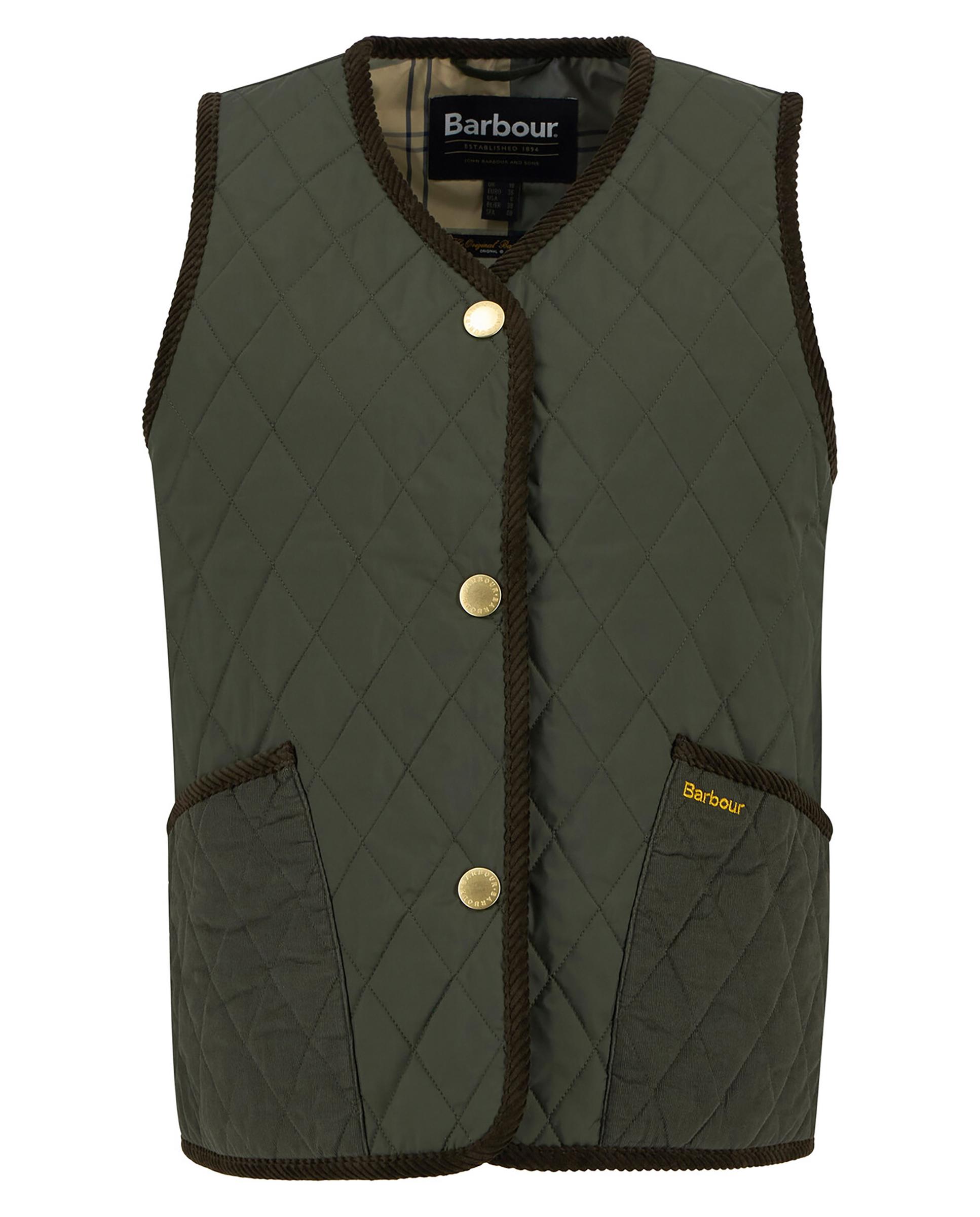Chaleco de mujer con cierre central de botones y con cuello pico en V - Barbour - Verde Verde-7