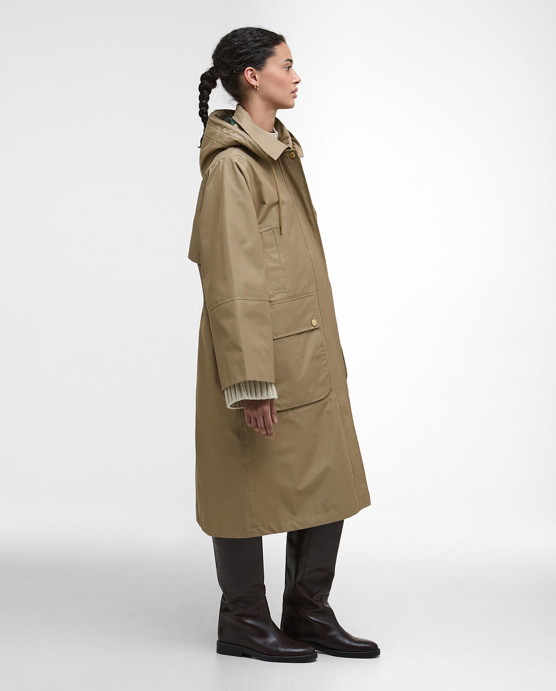 Abrigo de mujer con cierre de cremallera oculta y capucha con cordones - Barbour - Camel Camel-3
