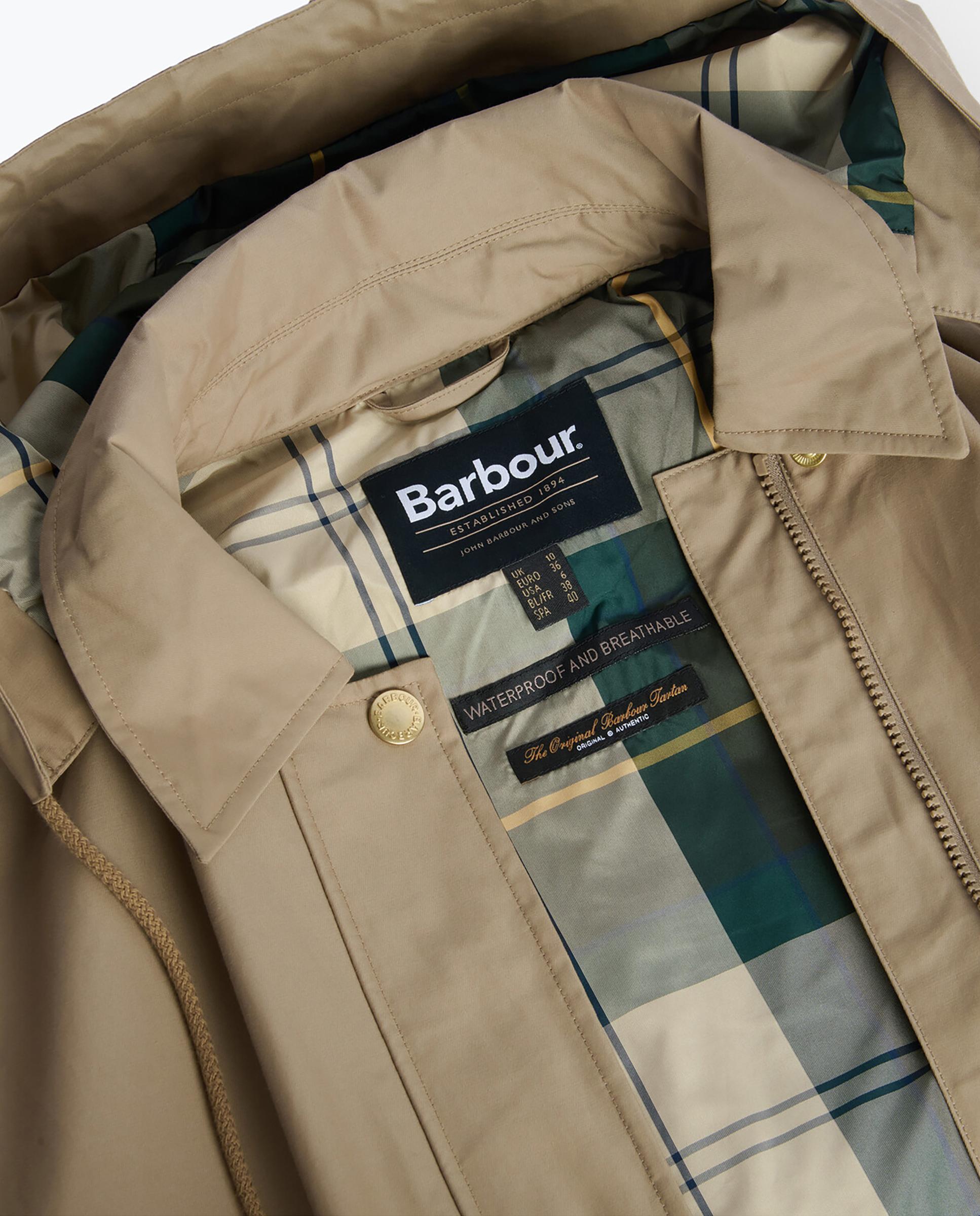 Abrigo de mujer con cierre de cremallera oculta y capucha con cordones - Barbour - Camel Camel-8