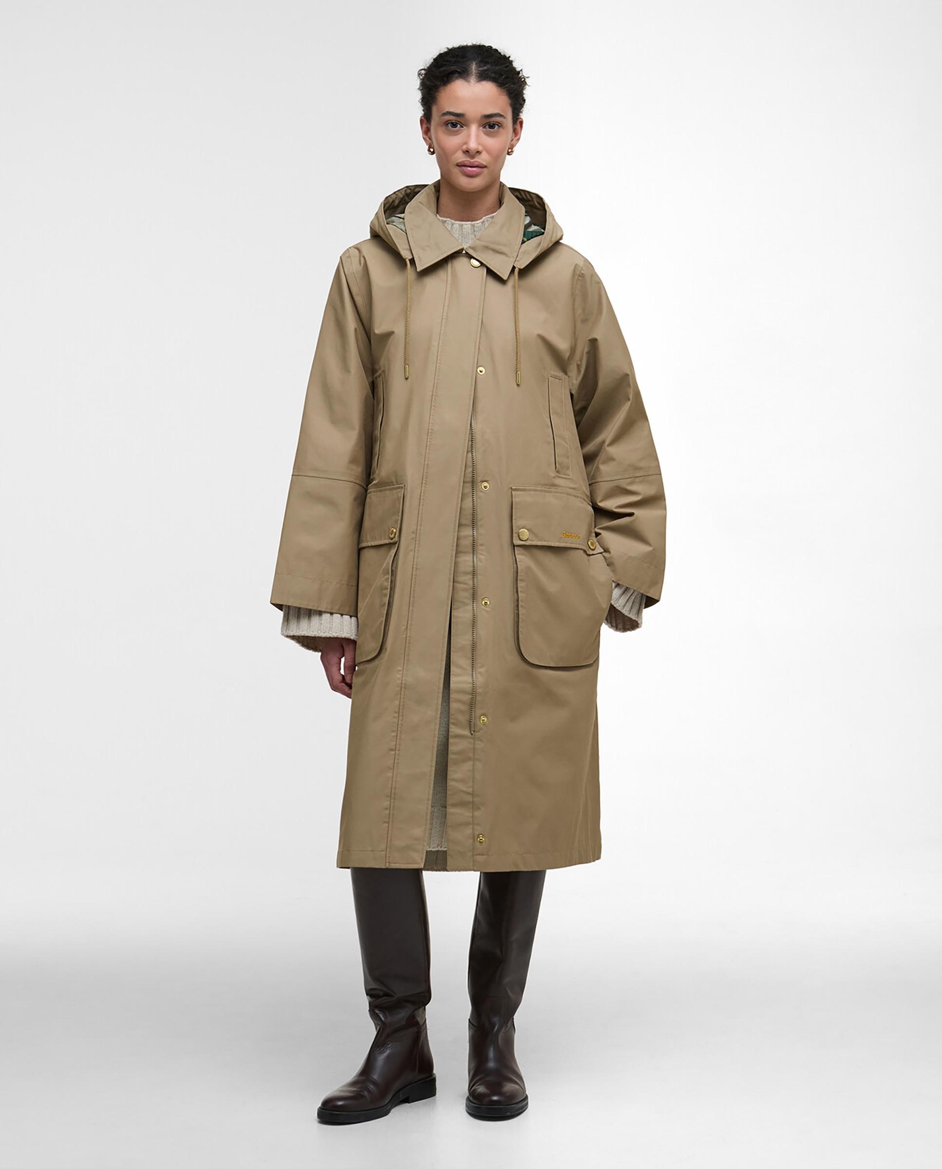 Barbour - Abrigo de mujer con cierre de cremallera oculta y capucha con cordones.